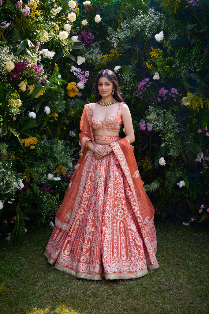 Vermilion Orange Lehenga Set