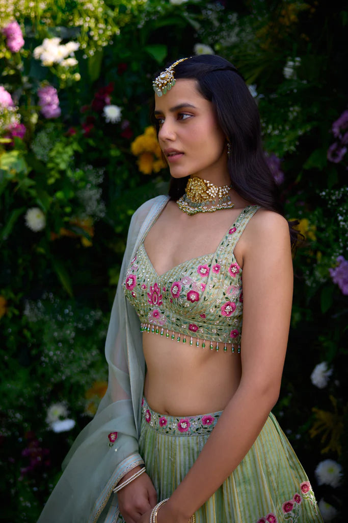 Smoke Green Lehenga Set