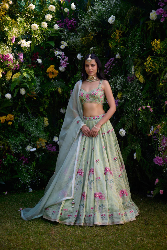 Smoke Green Lehenga Set