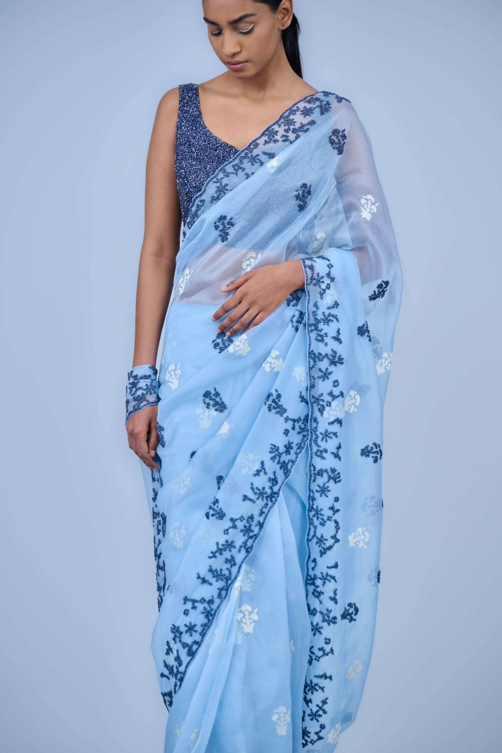Ice Ec Spc Silk Organza Sari
