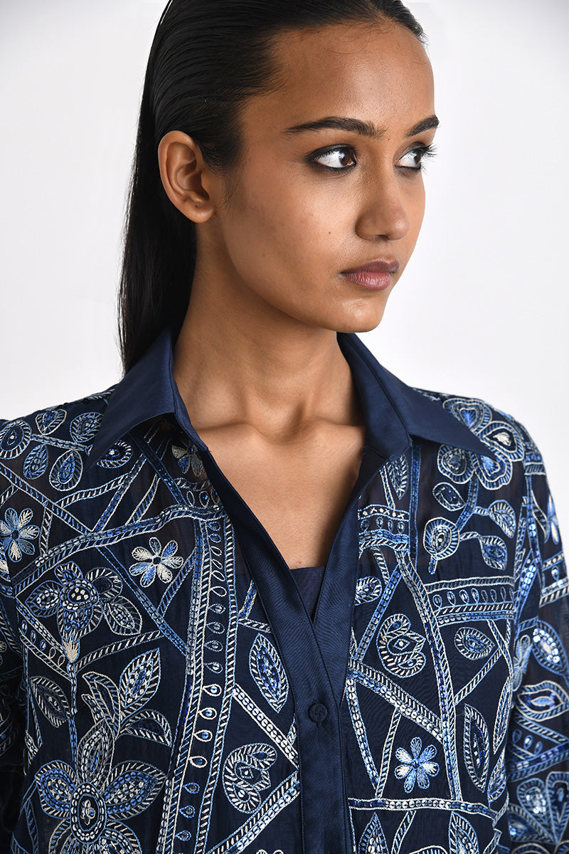 Otillie Embroidered Overlay Shirt Dress