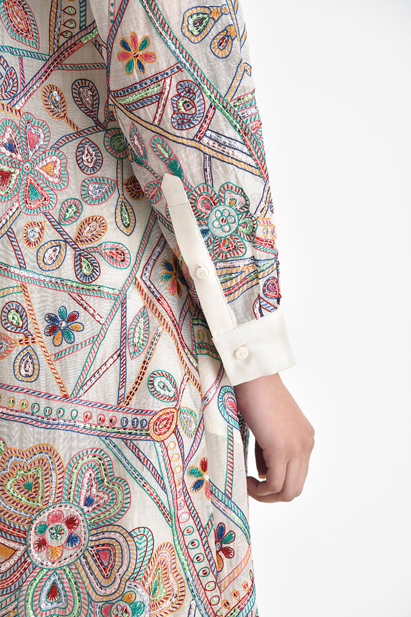 Otillie Embroidered Overlay
 Shirt Dress