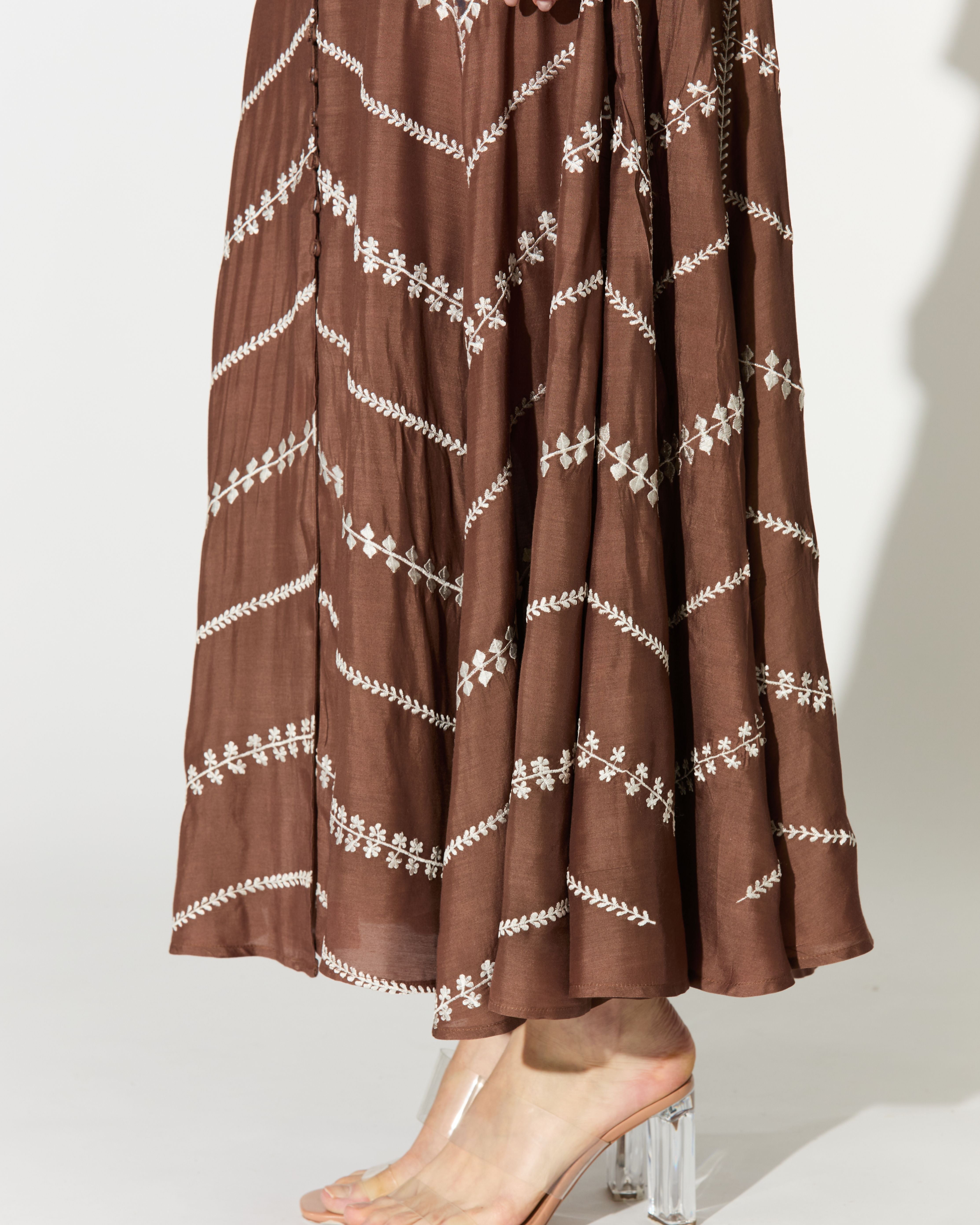 BROWN EMBROIDERED SHIRT DRESS