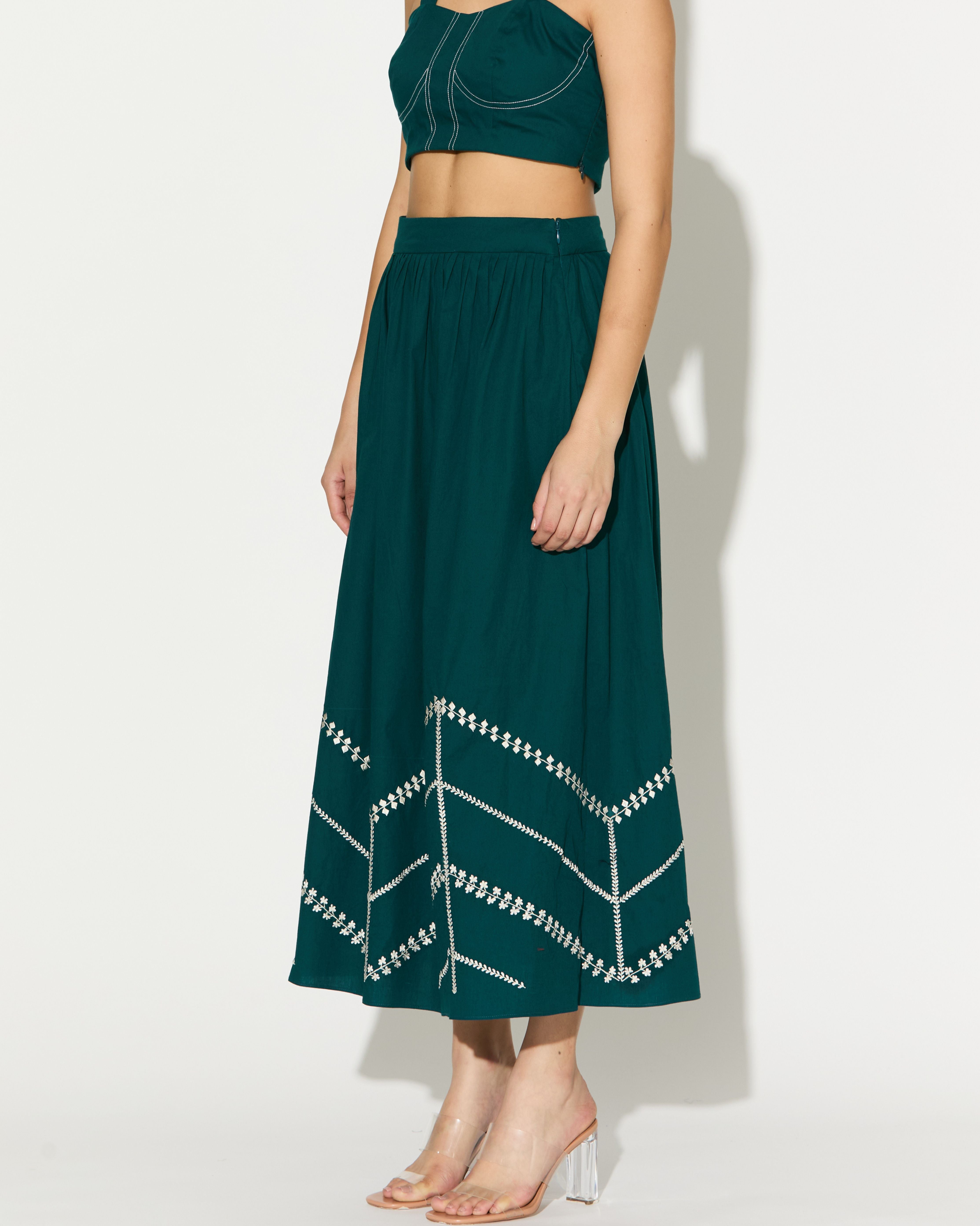 TEAL EMBROIDERED SKIRT
