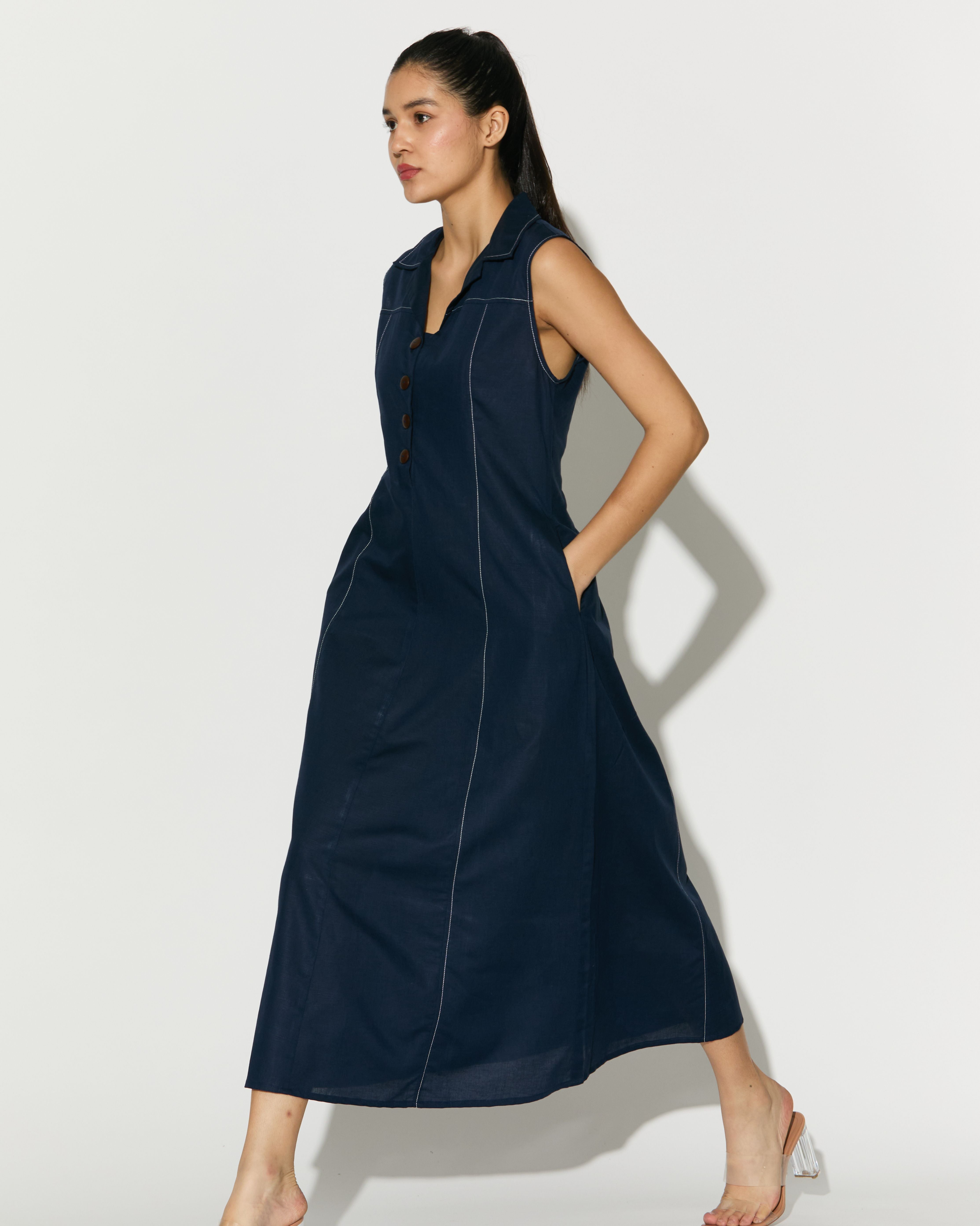 DARK BLUE SLEEVELESS LONG DRESS