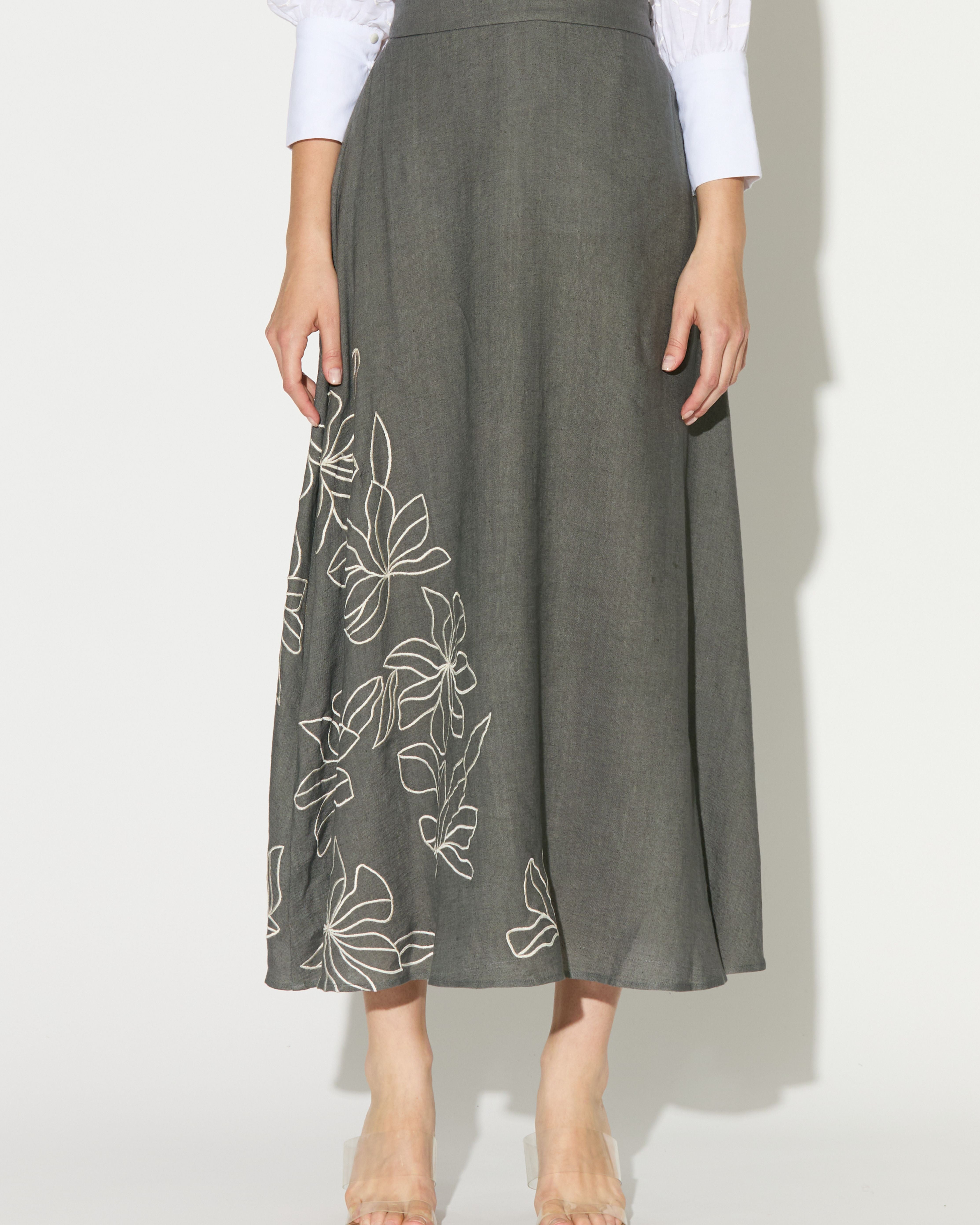 GREY EMBROIDERED SKIRT