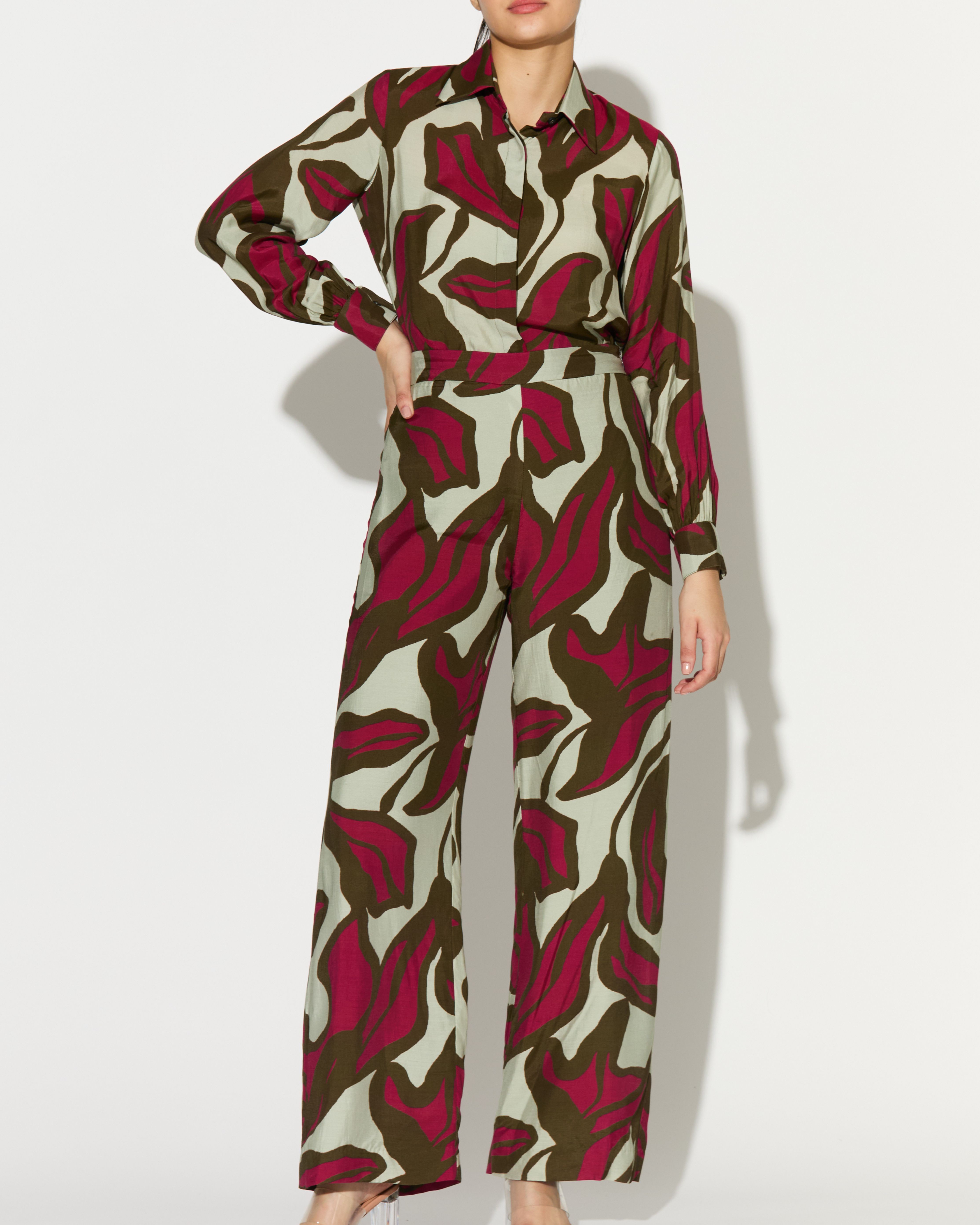 BEIGE, PINK AND GREEN FLORAL SHIRT