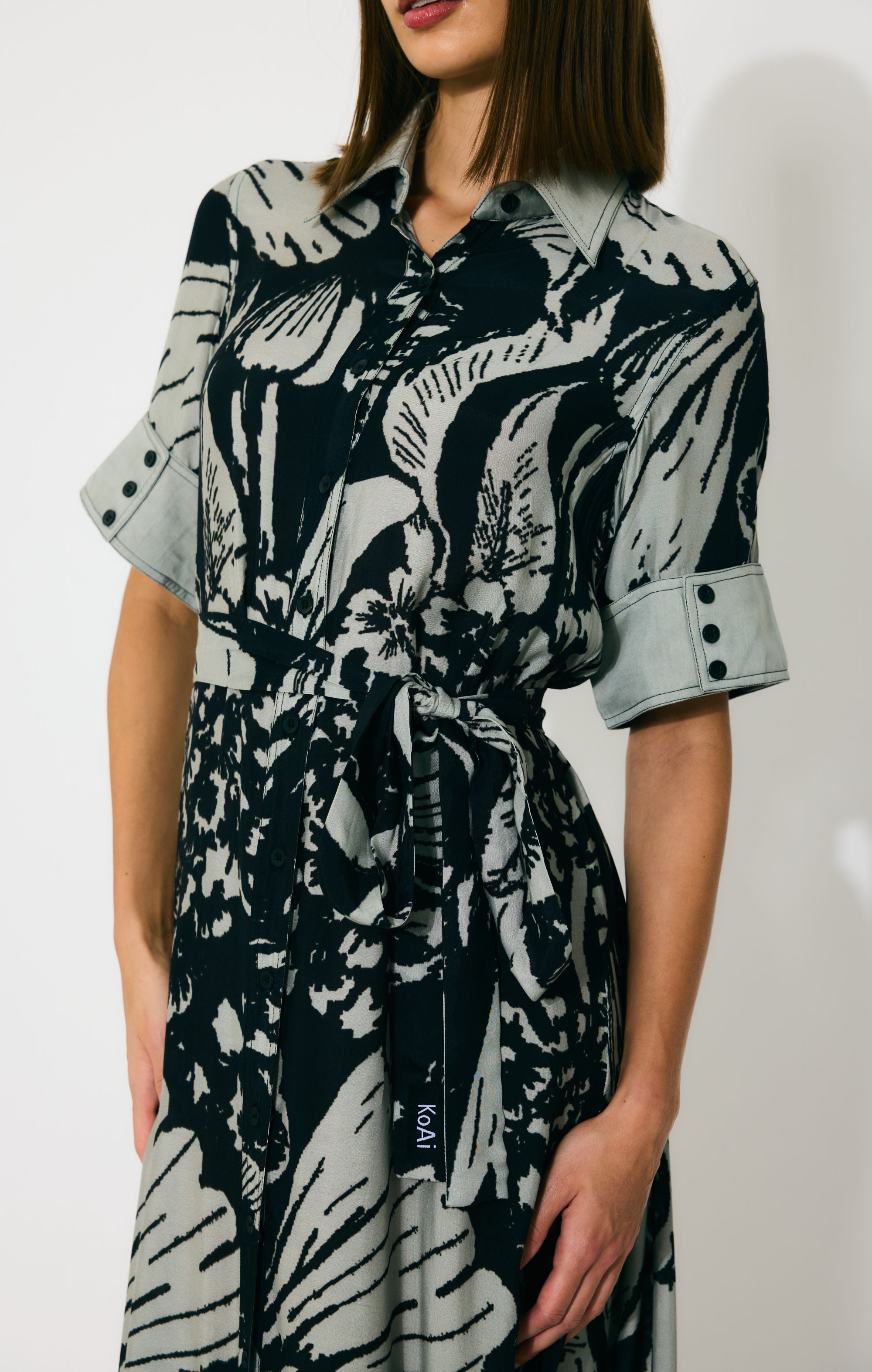 GREY AND BLACK FLORAL SHIRT DRESS