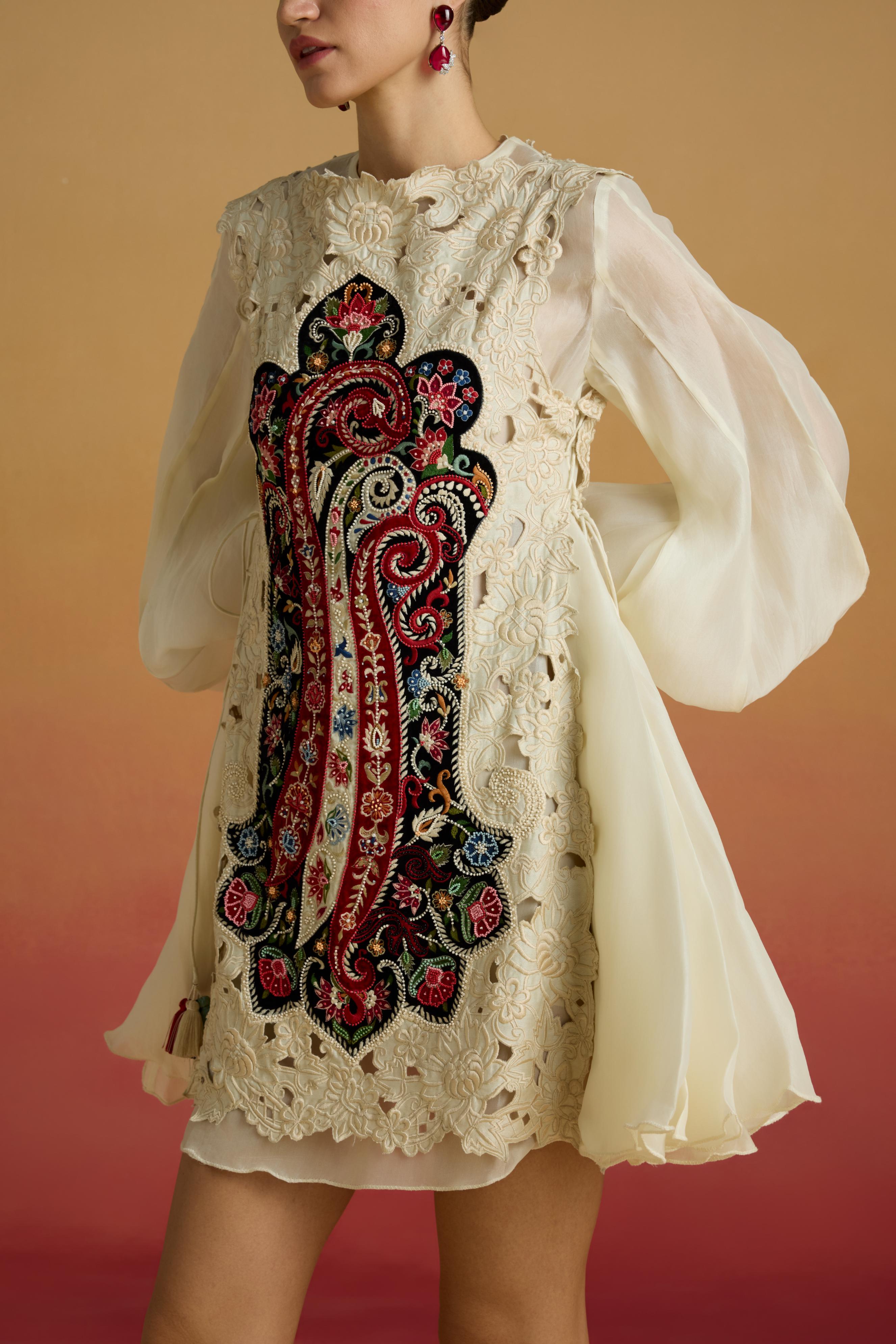 IVORY CUTWORK LAYERED DRESS