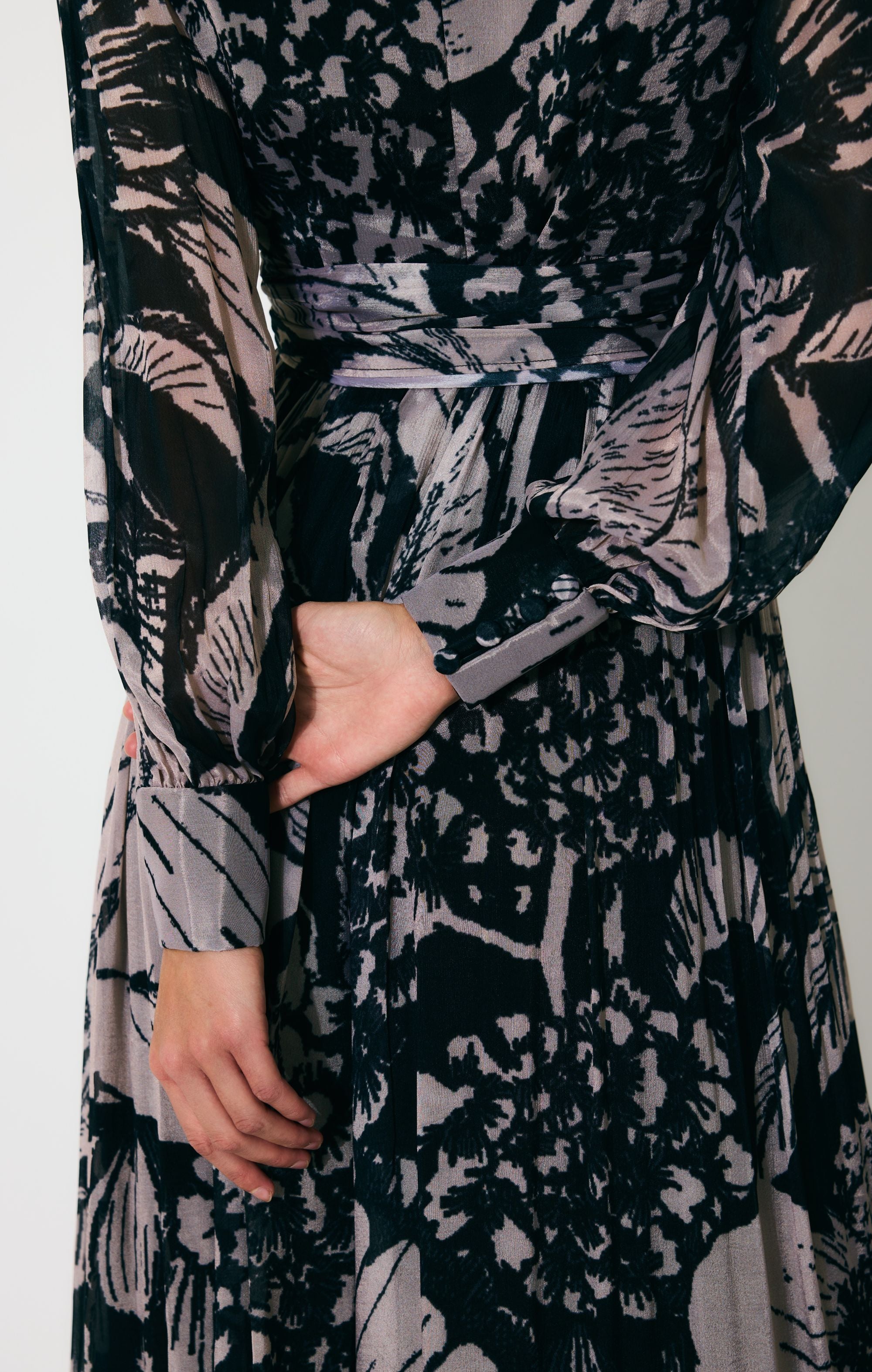 DARK BLUE AND DARK PEACH FLORAL WRAP DRESS