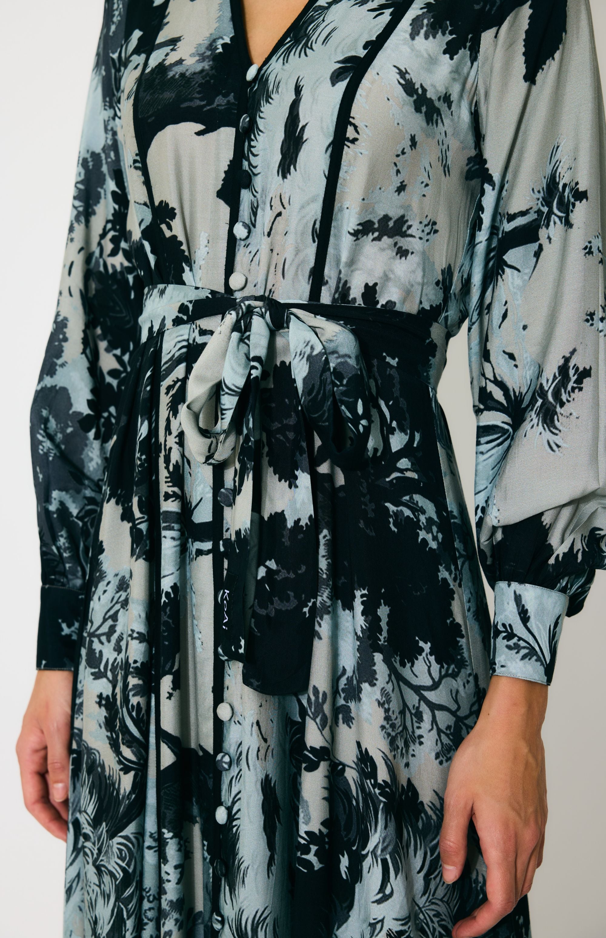 BLUE AND BLACK TOILE PRINT DRESS