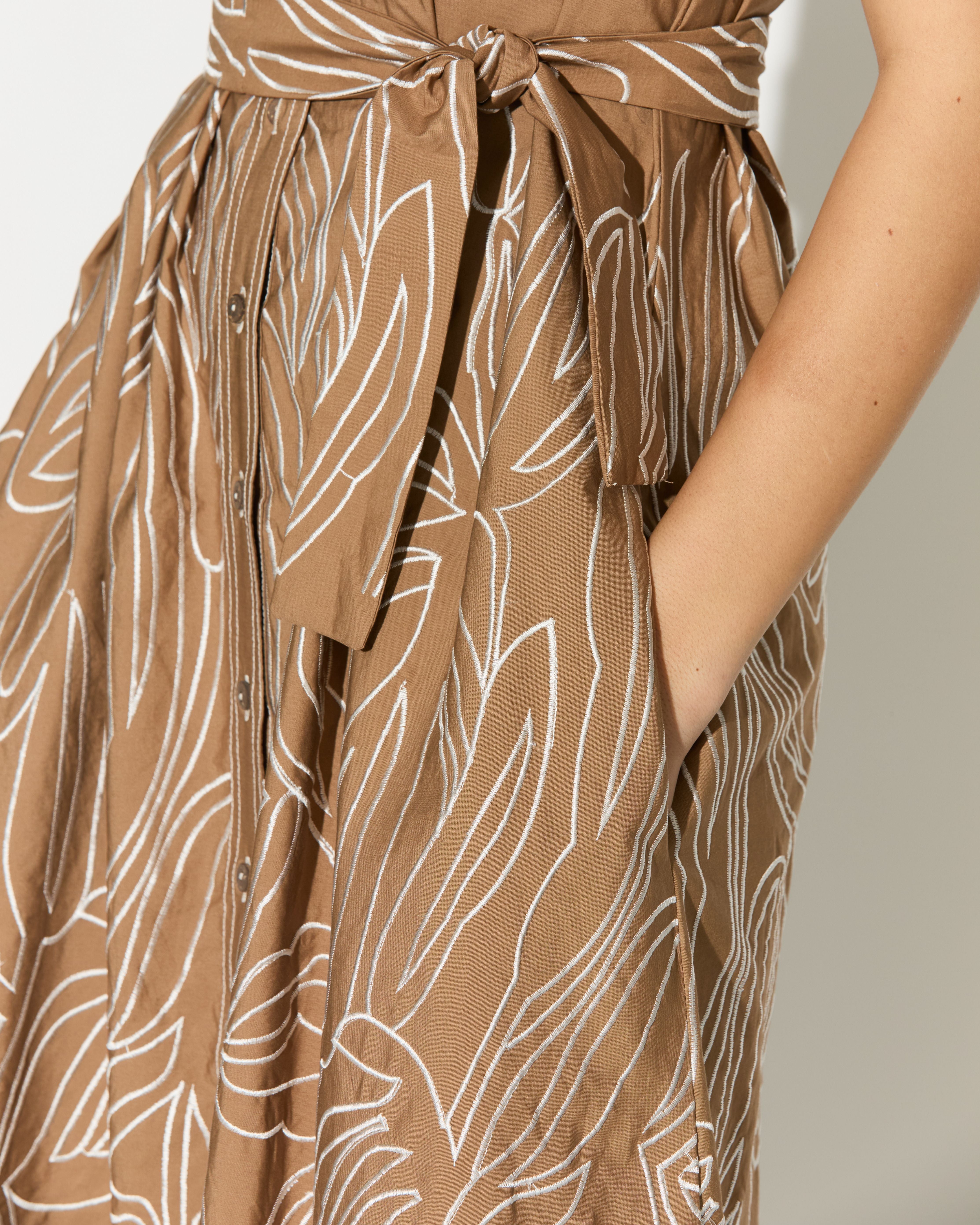 LIGHT BROWN EMBROIDERED SHIRT DRESS