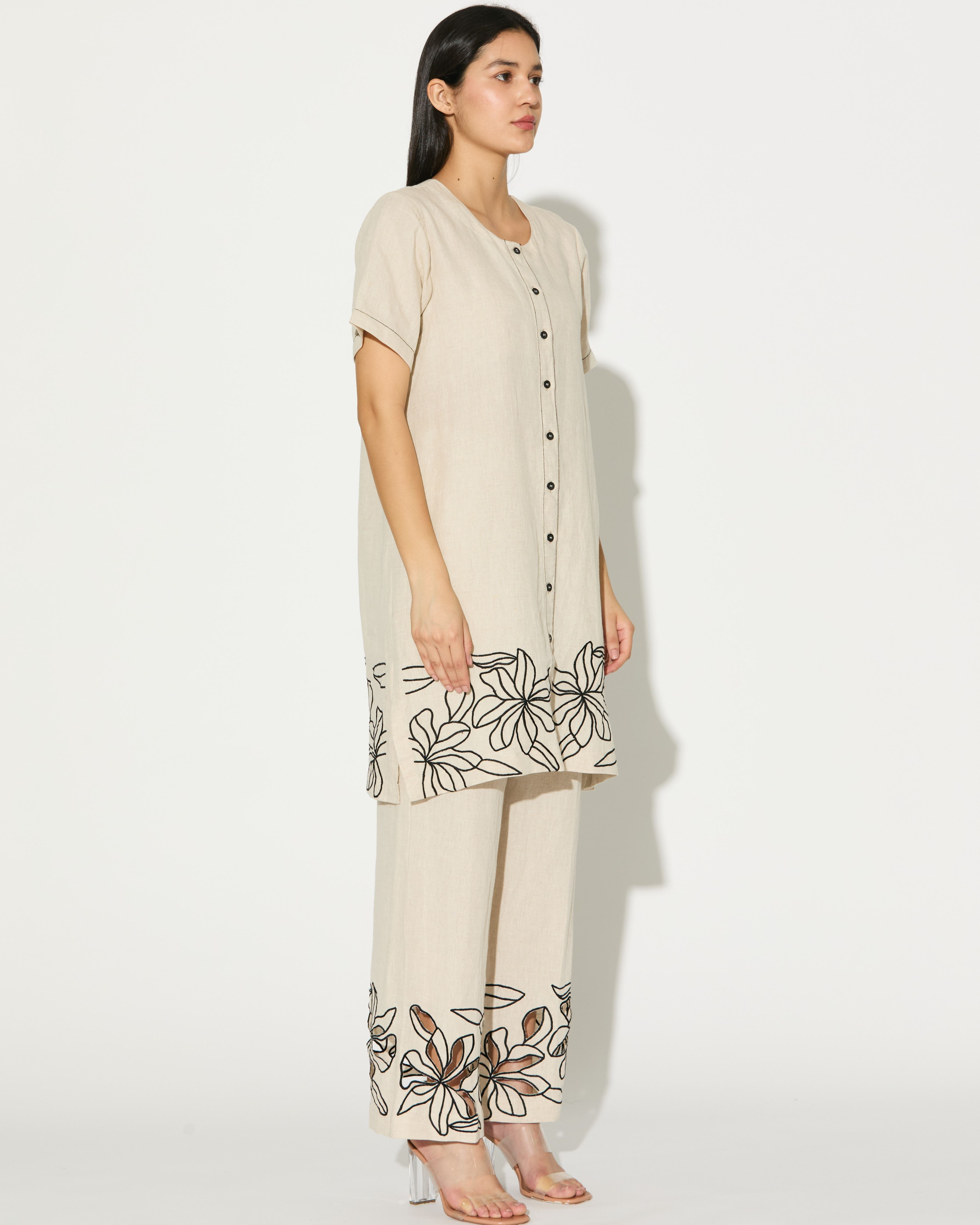 CREAM EMBROIDERED KURTA SHIRT