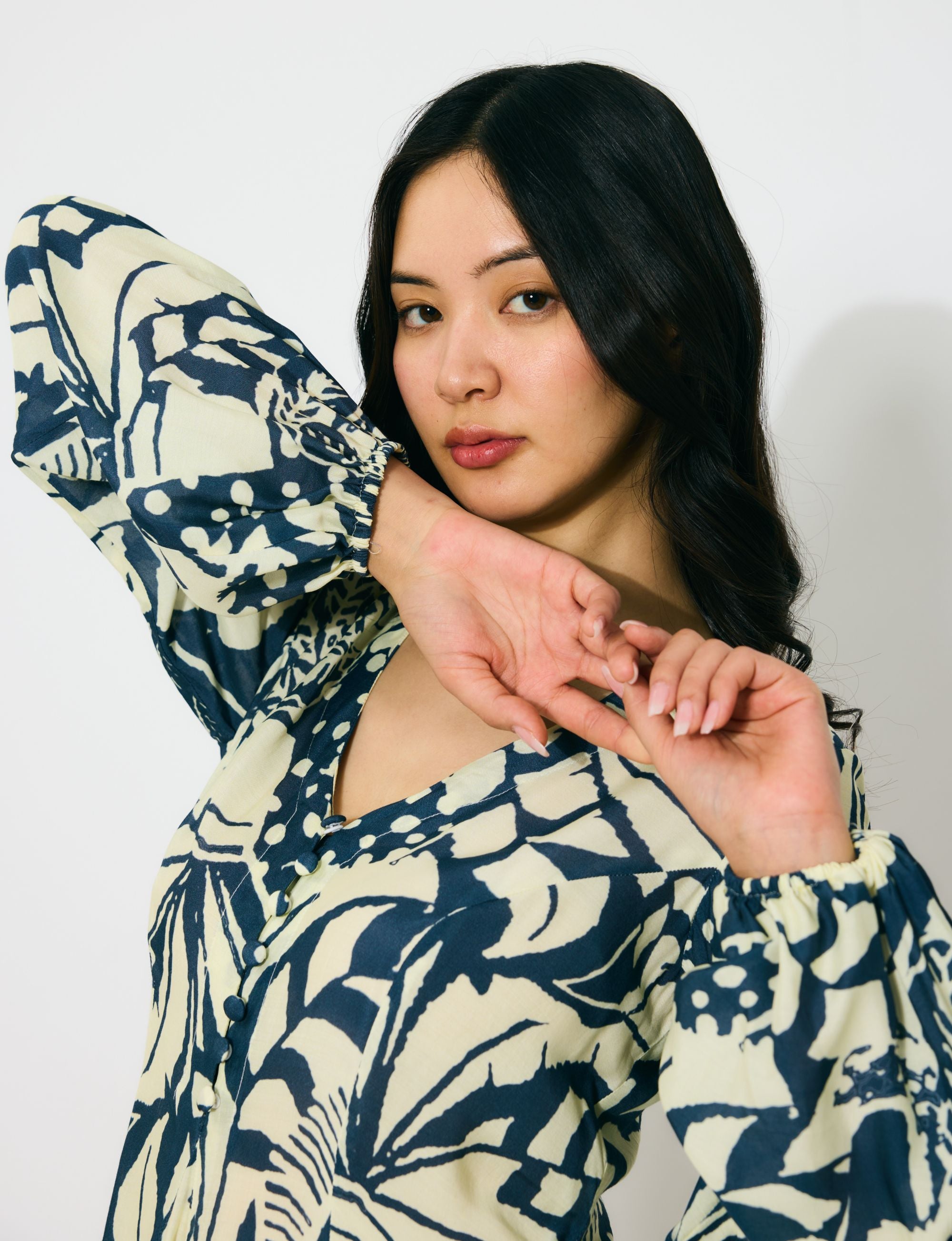 OFF WHITE AND INDIGO LONG DRESS