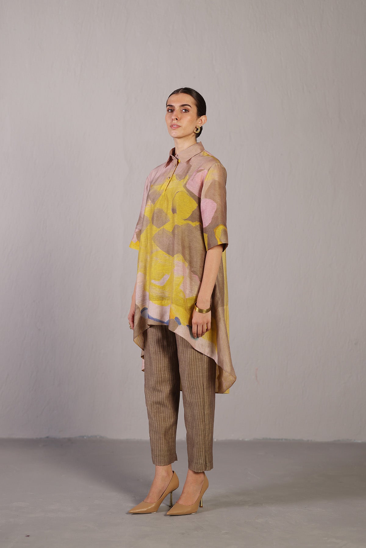 Candy Floss smoky beige & bright yellow kurta set