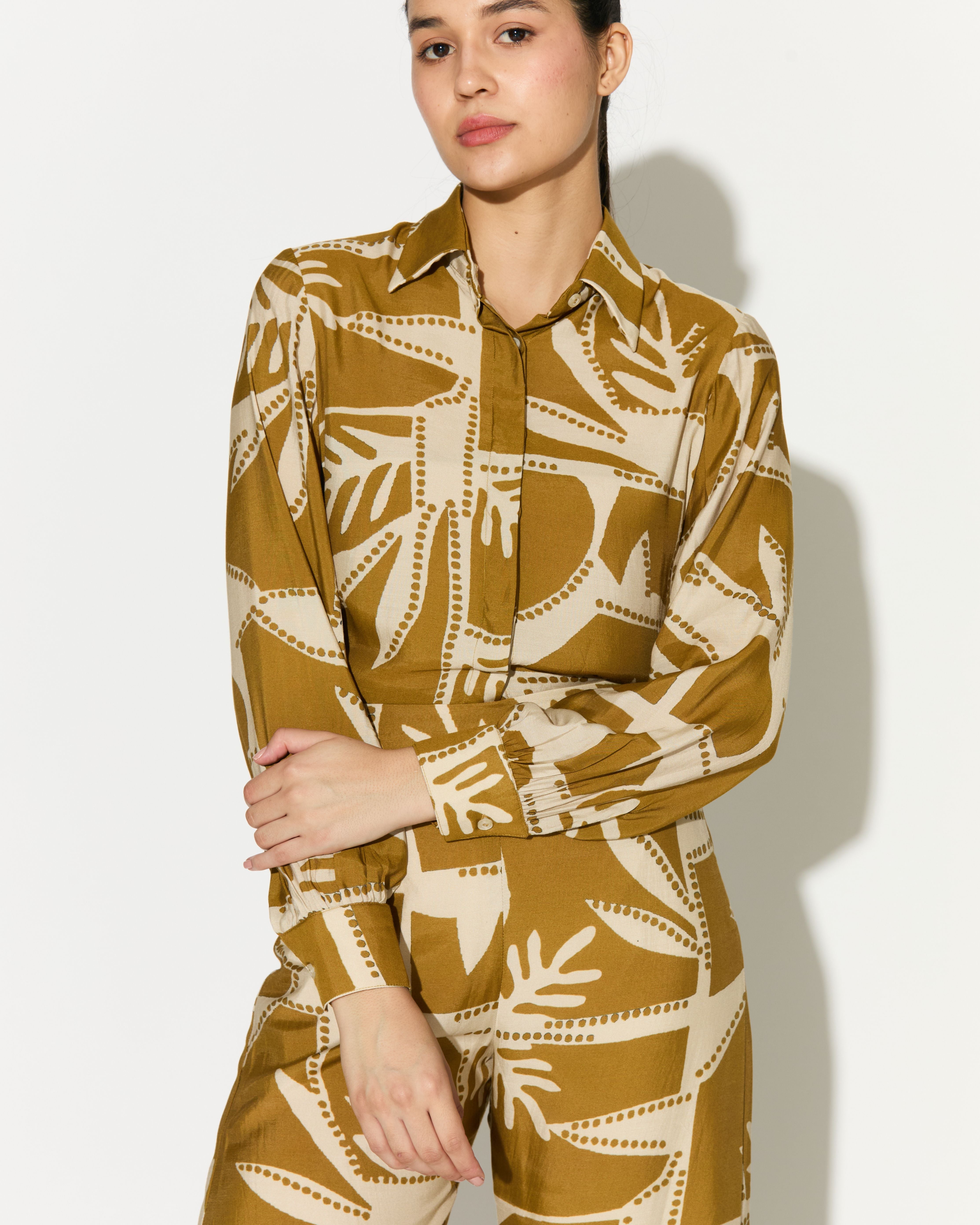 MUSTARD AND OFFWHITE PATTERNED PANTS