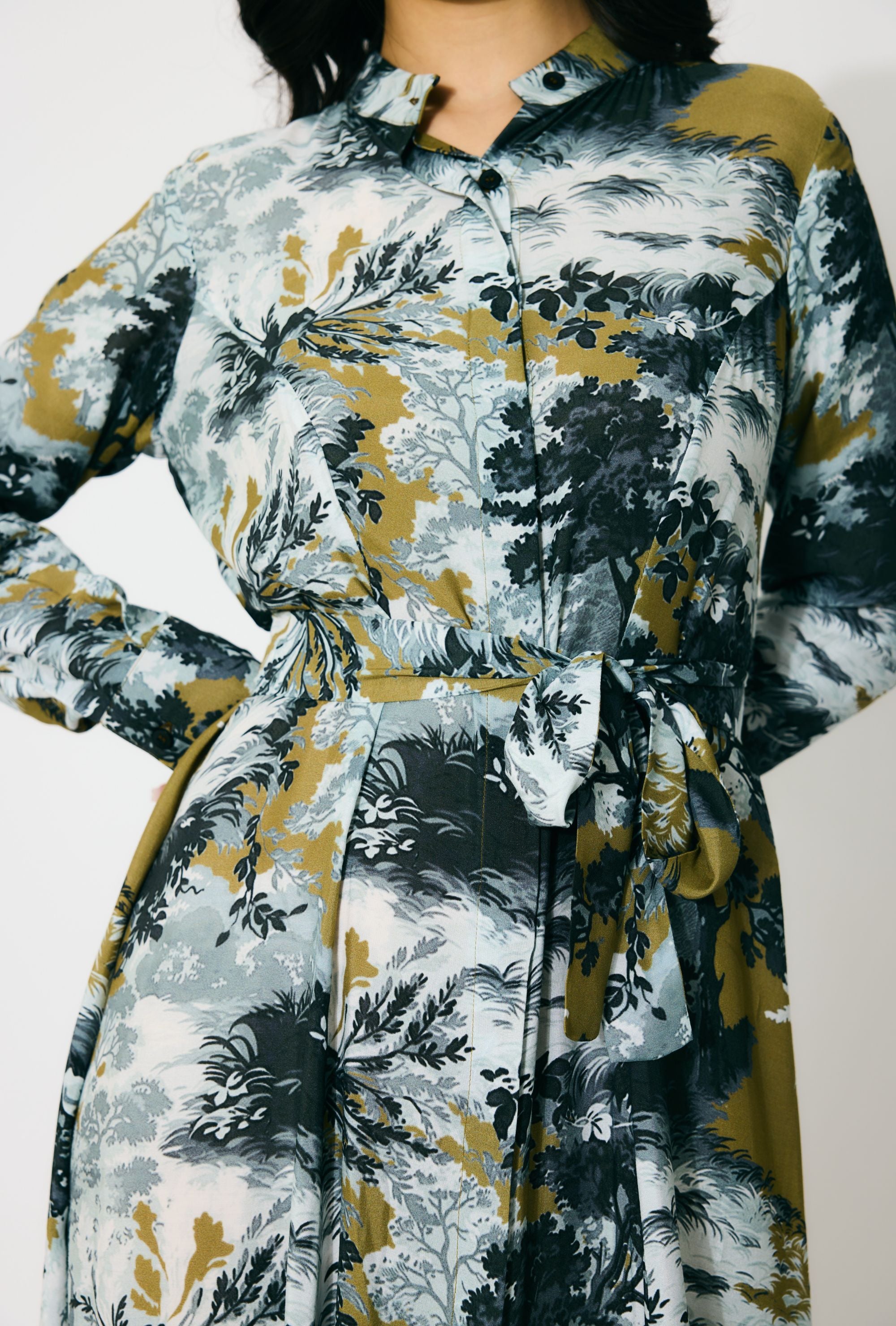 GOLD, GREY AND BLACK TOILE SHIRT DRESS