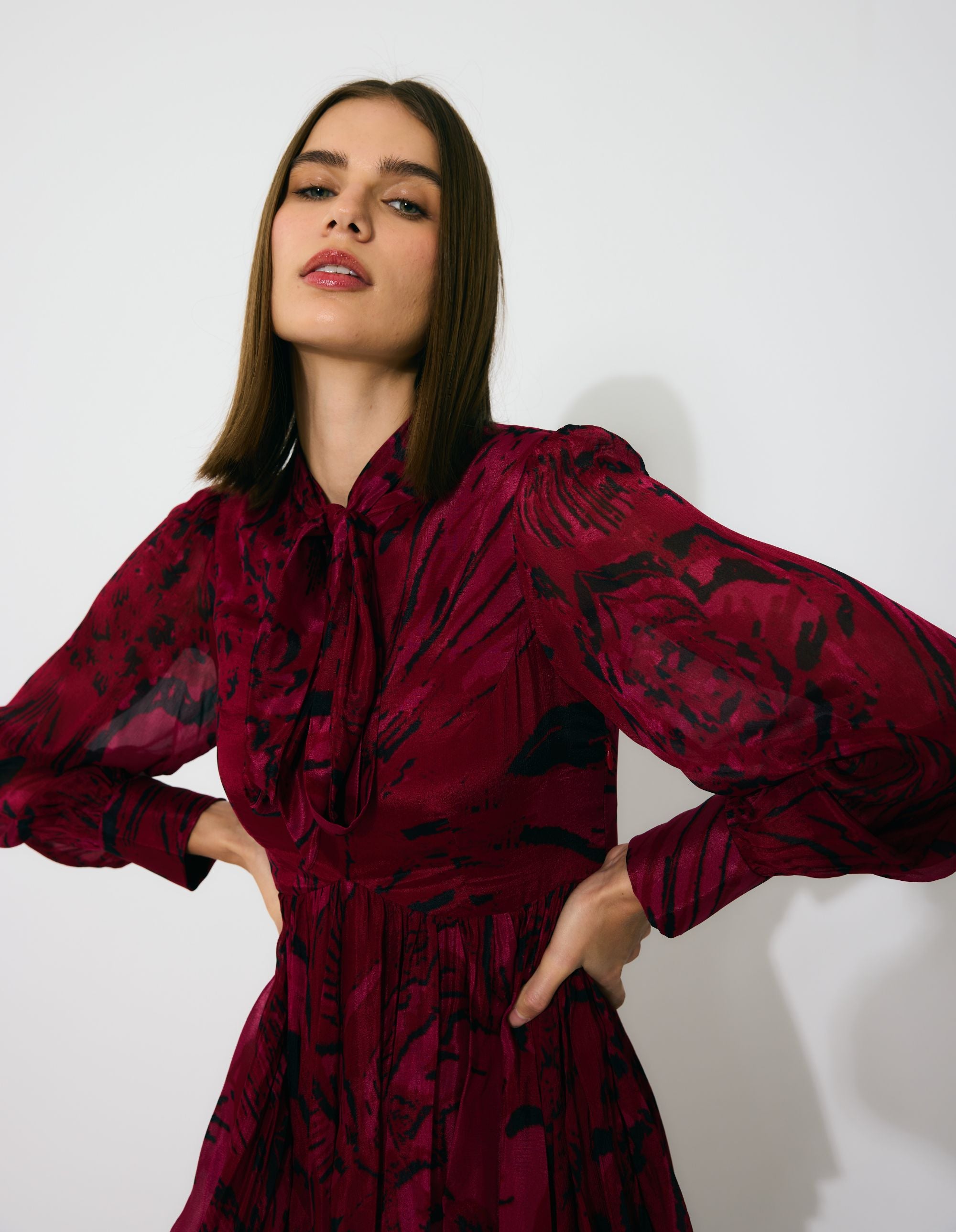 HOT PINK AND BLACK FLORAL LONG DRESS