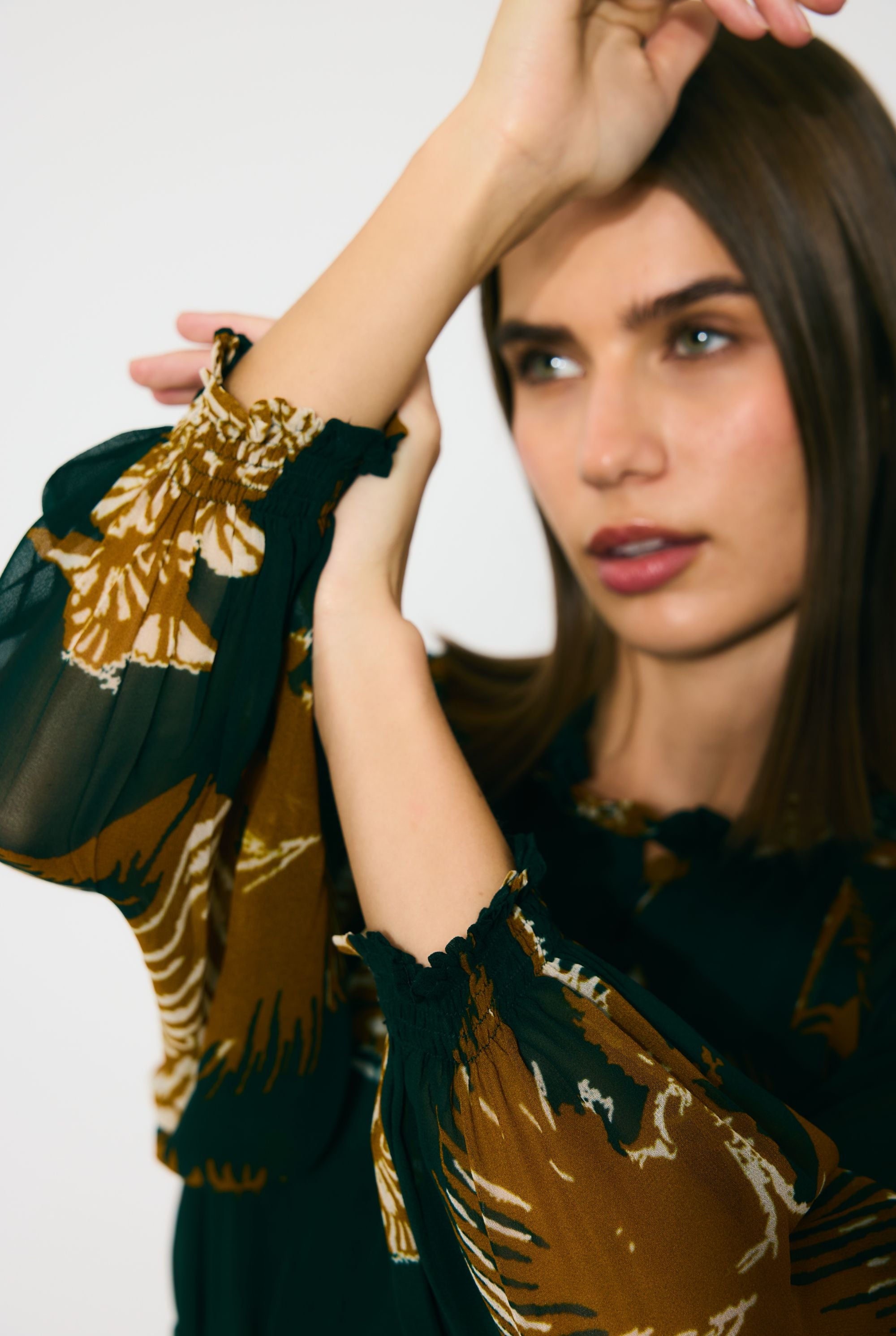 DARK GREEN AND MUSTARD FLORAL MIDI DRESS