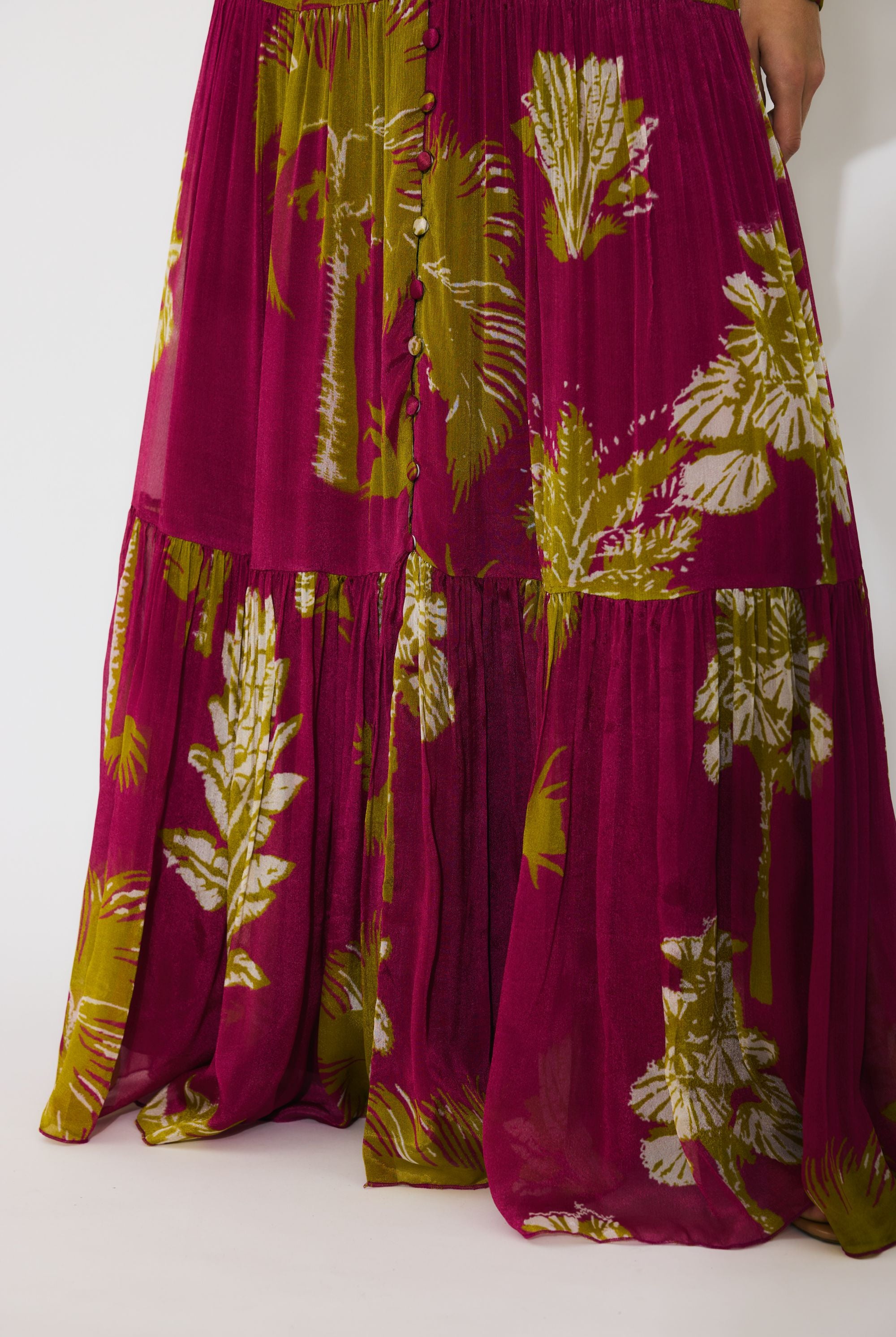 HOT PINK, MUSTARD AND WHITE FLORAL LONG DRESS