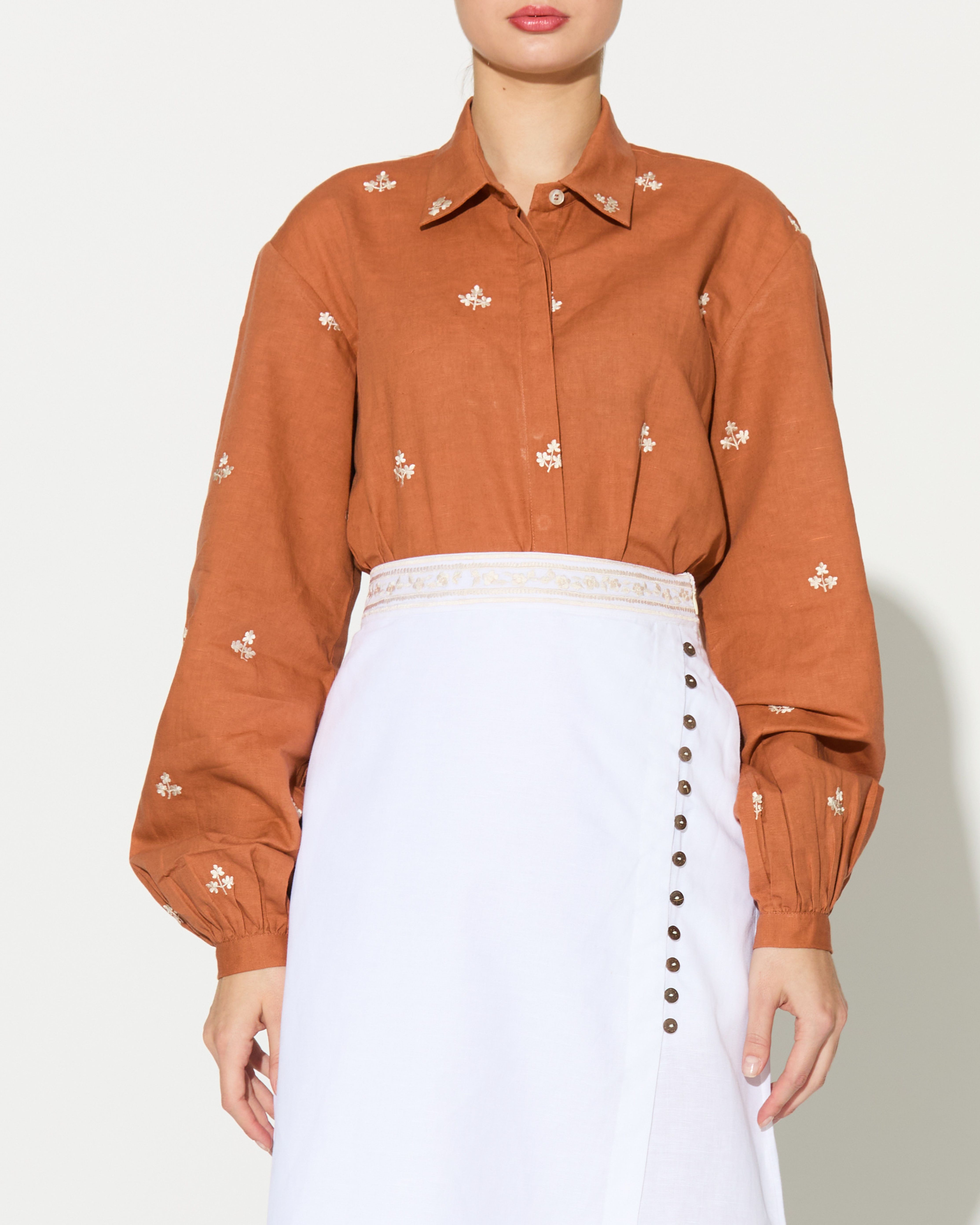 DARK ORANGE EMBROIDERED SHIRT