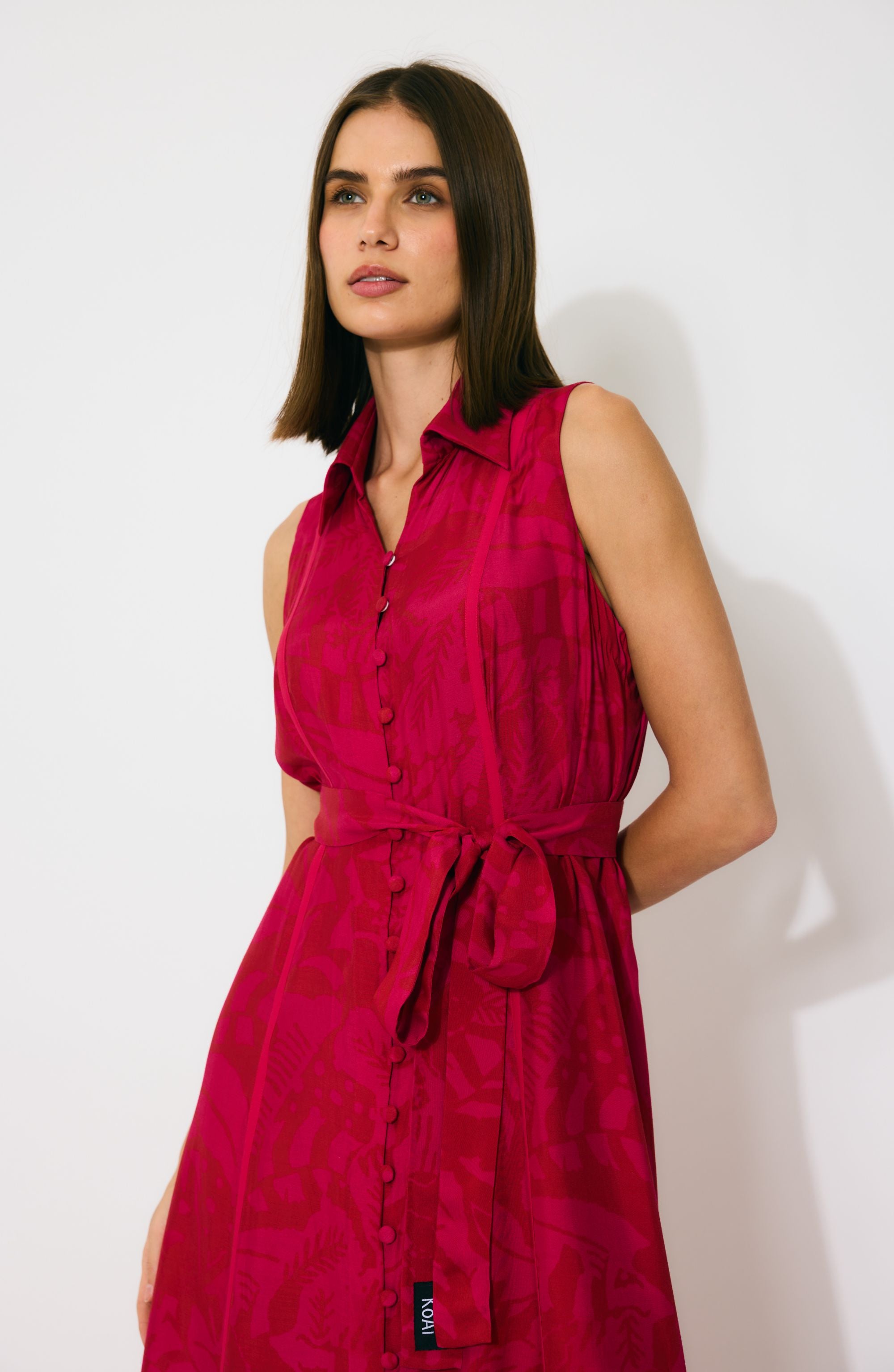 HOT PINK AND RED SLEEVELESS SHIRT DRESS