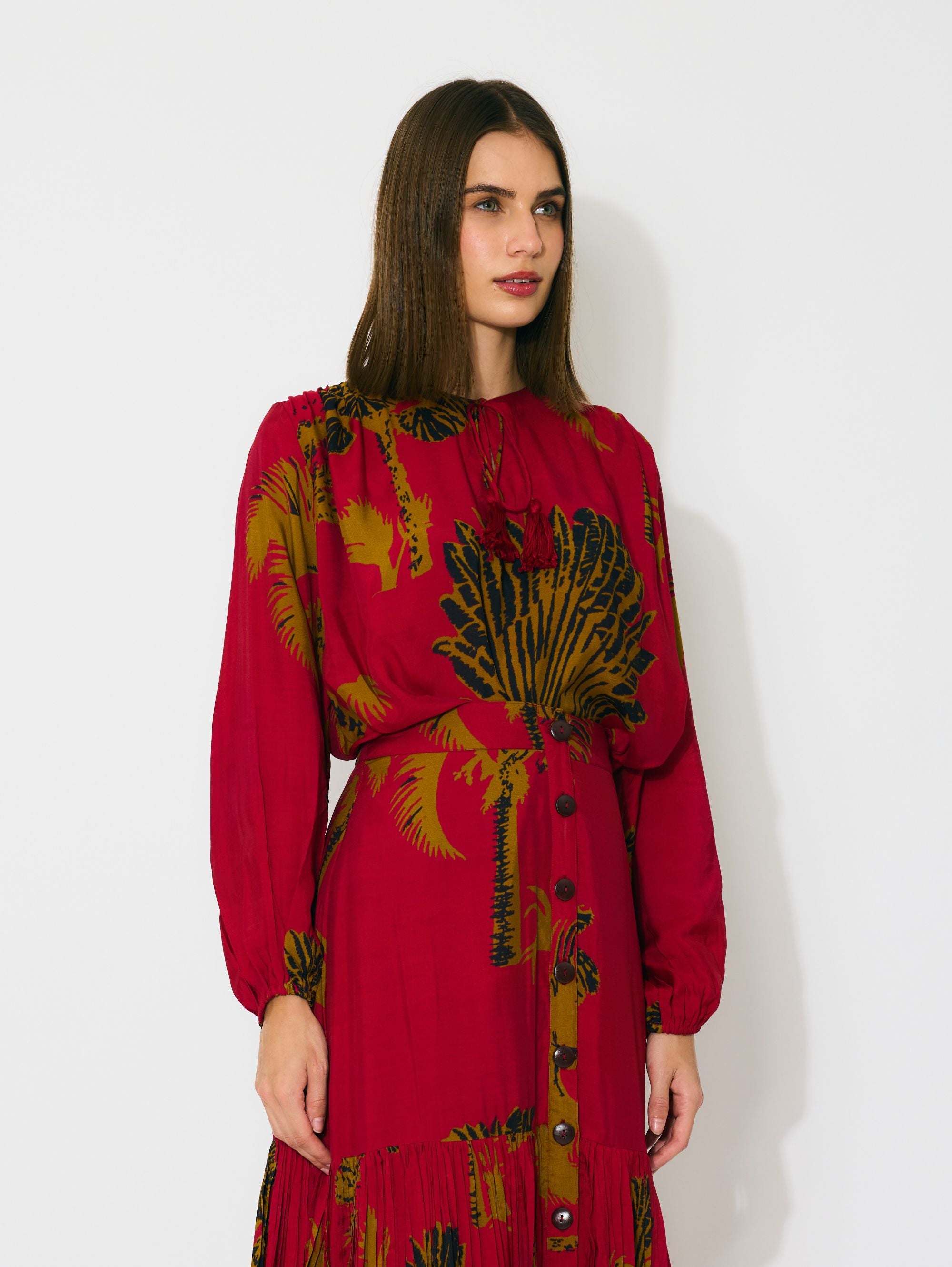 RED, MUSTARD AND BLACK FLORAL TOP