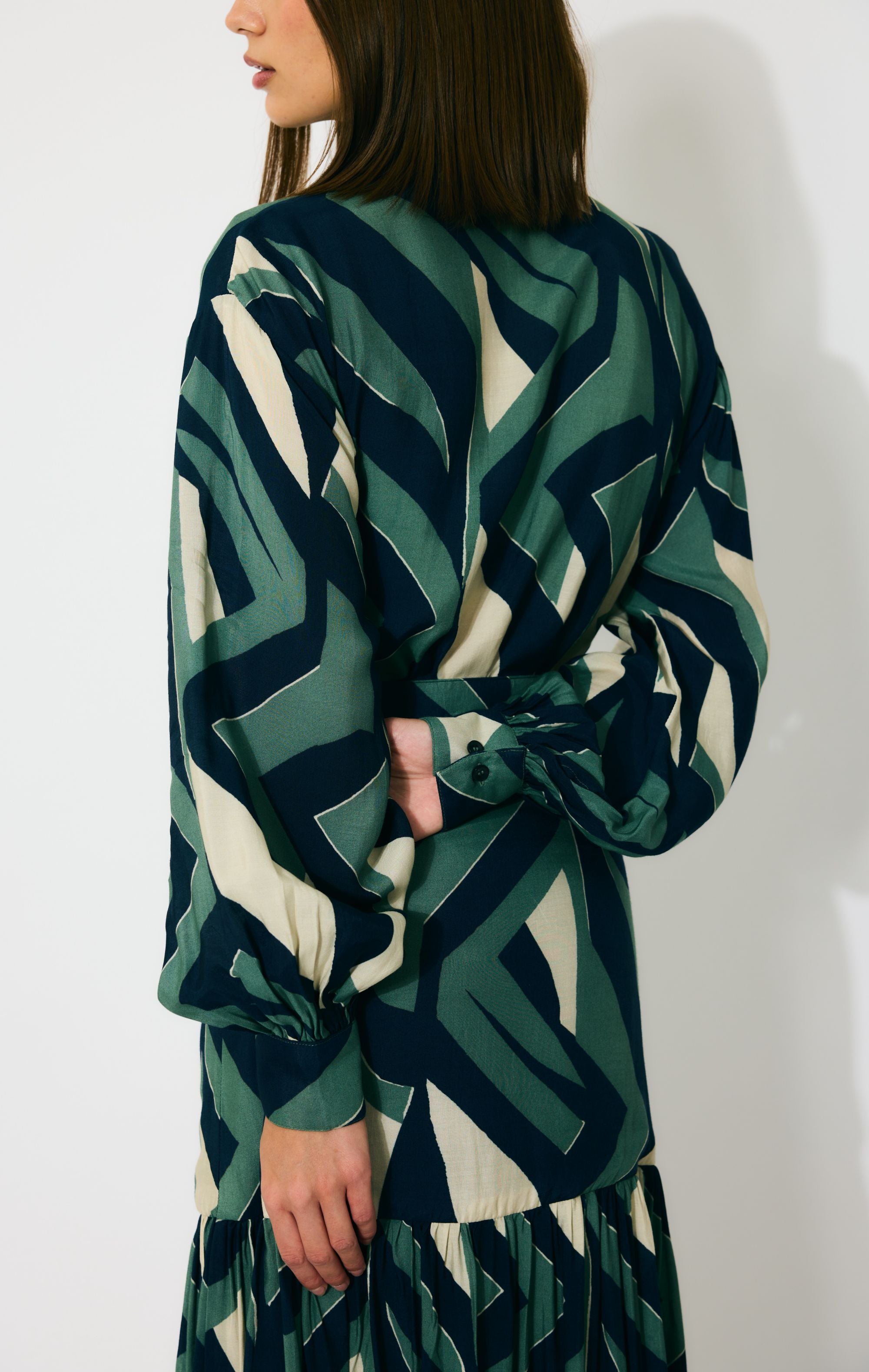 GREEN, INDIGO AND CREAM PATTERN SHIRT