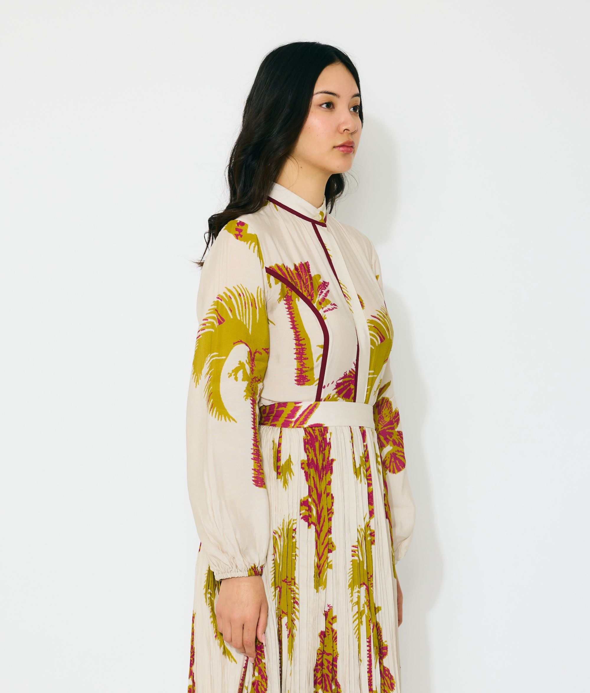 BEIGE, MUSTARD AND HOT PINK FLORAL TOP