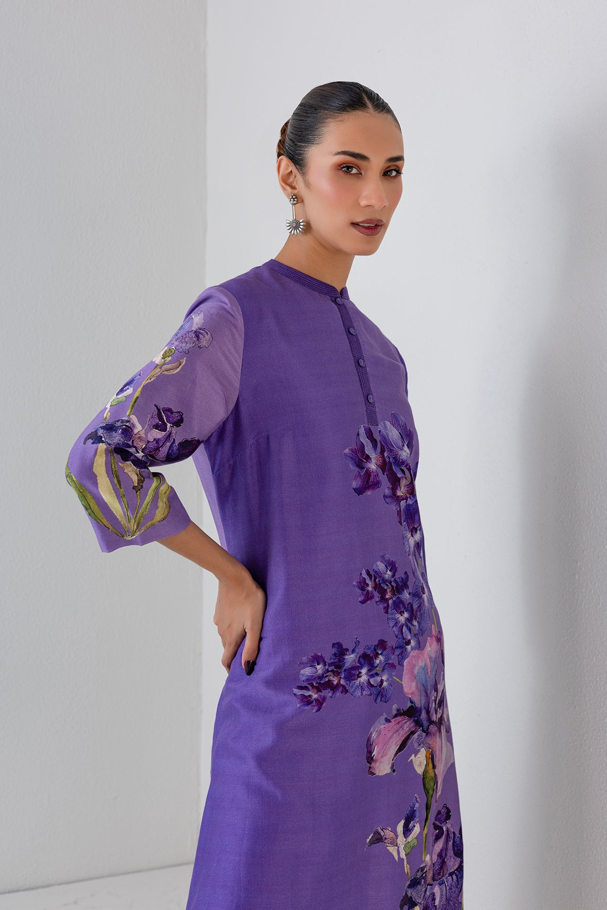Violet Frost Shaded Silk Chanderi Floral Printed Tunic