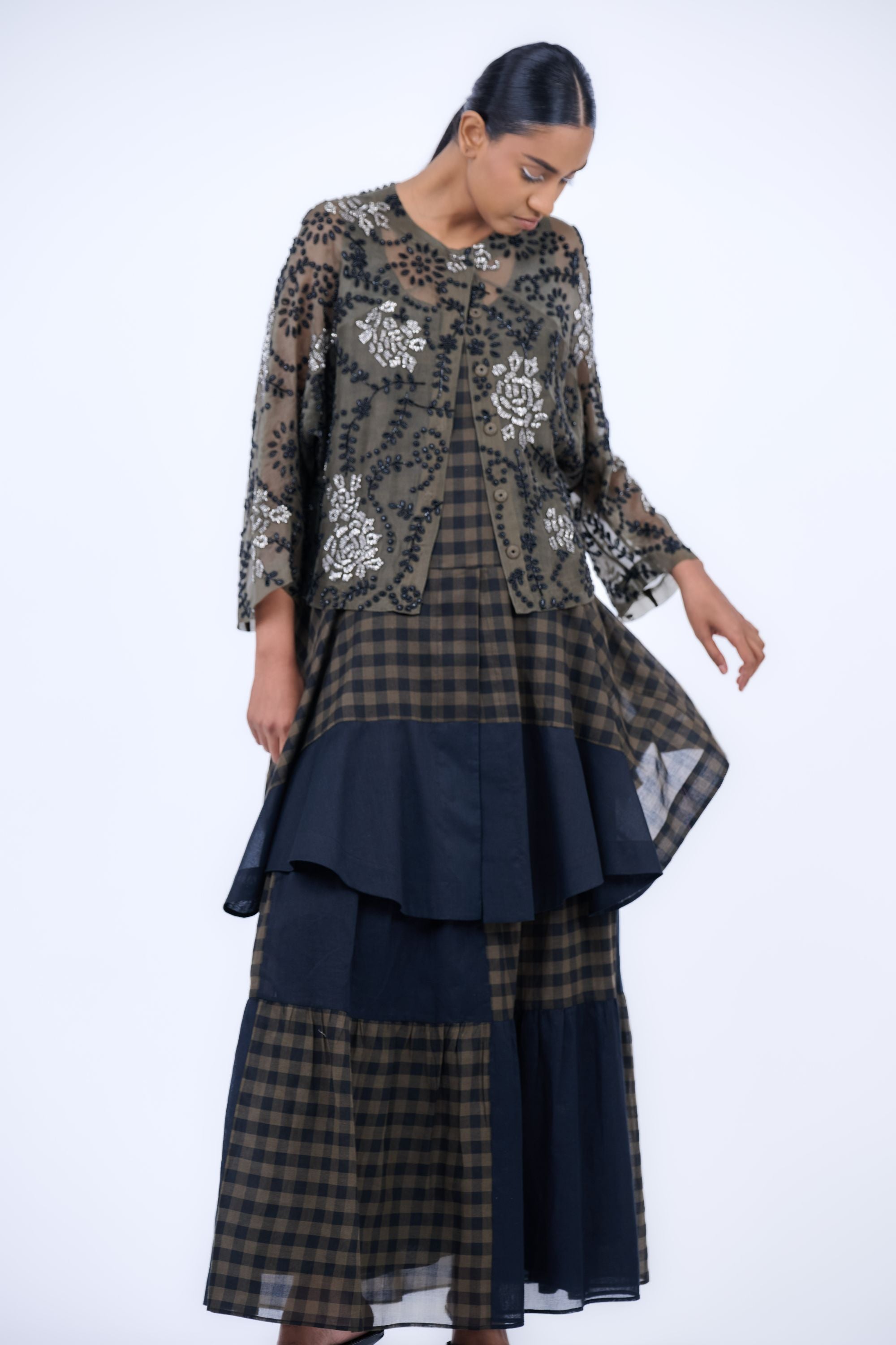 Khaki Yarn Dyed Cotton Skirt