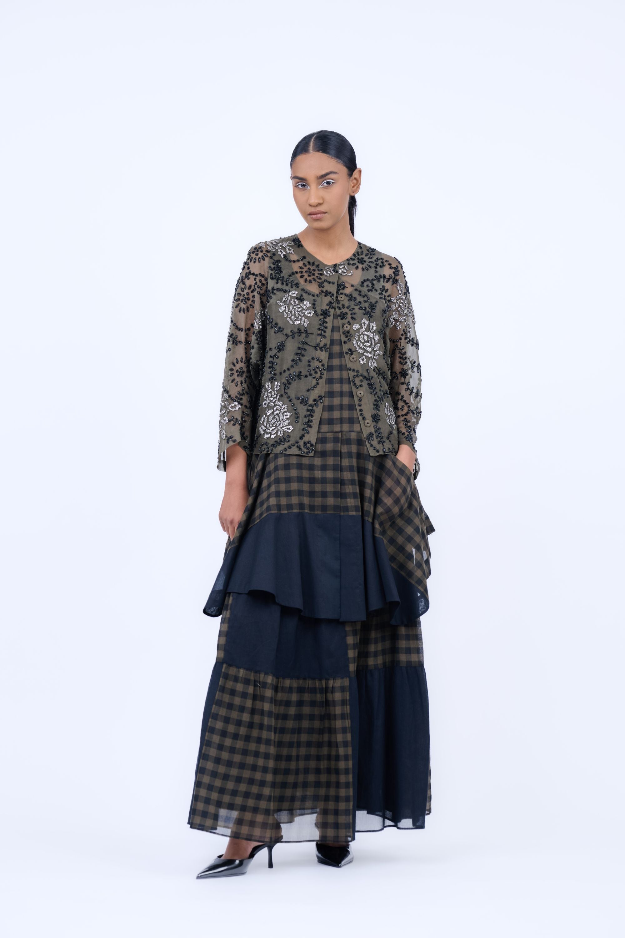 Khaki Yarn Dyed Cotton Skirt