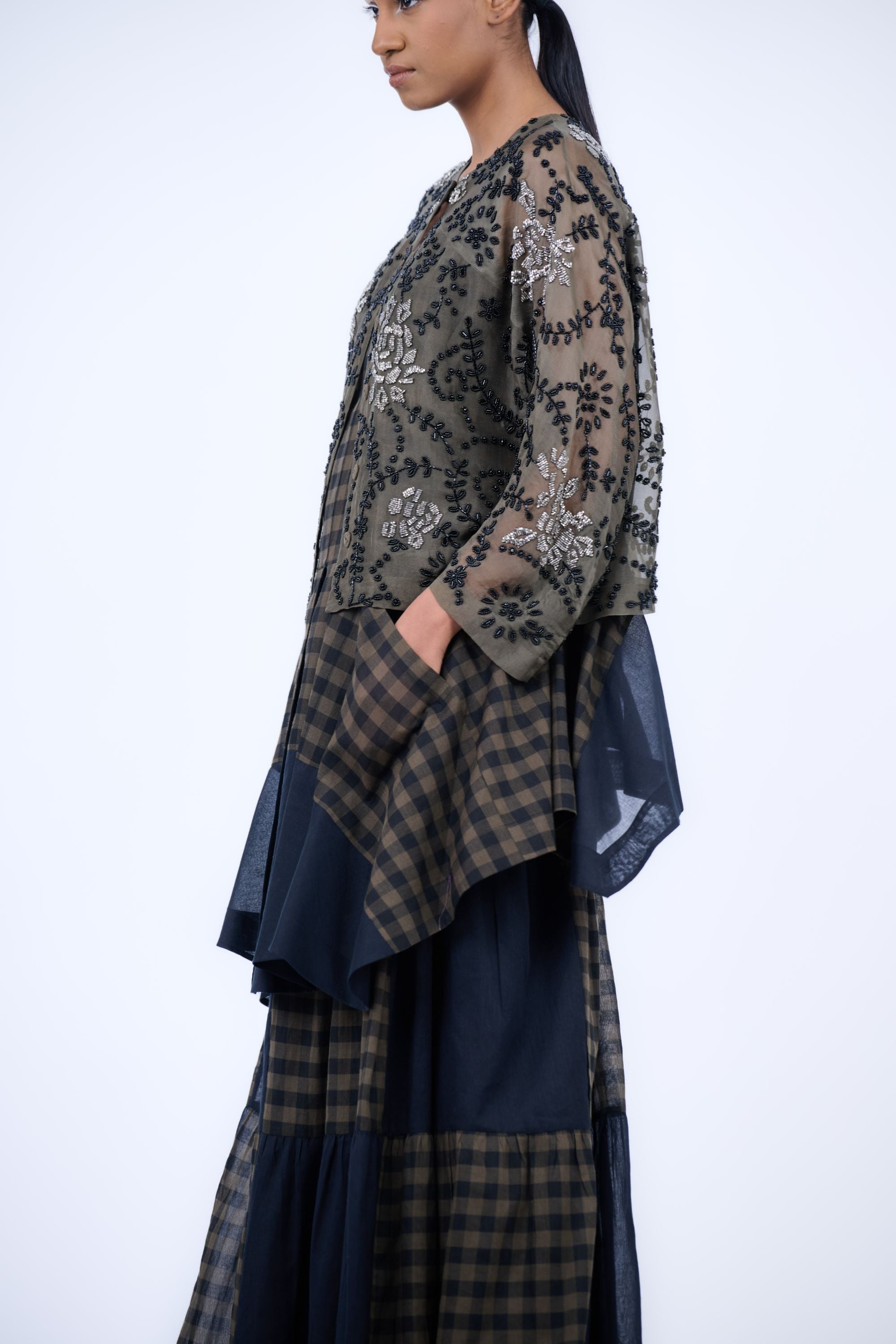 Khaki Yarn Dyed Cotton Skirt