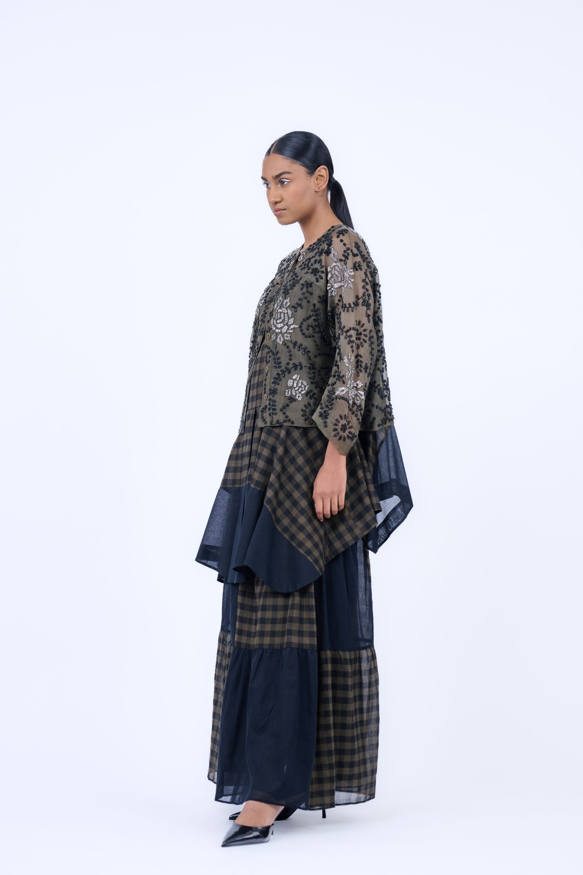 Khaki Yarn Dyed Cotton Skirt