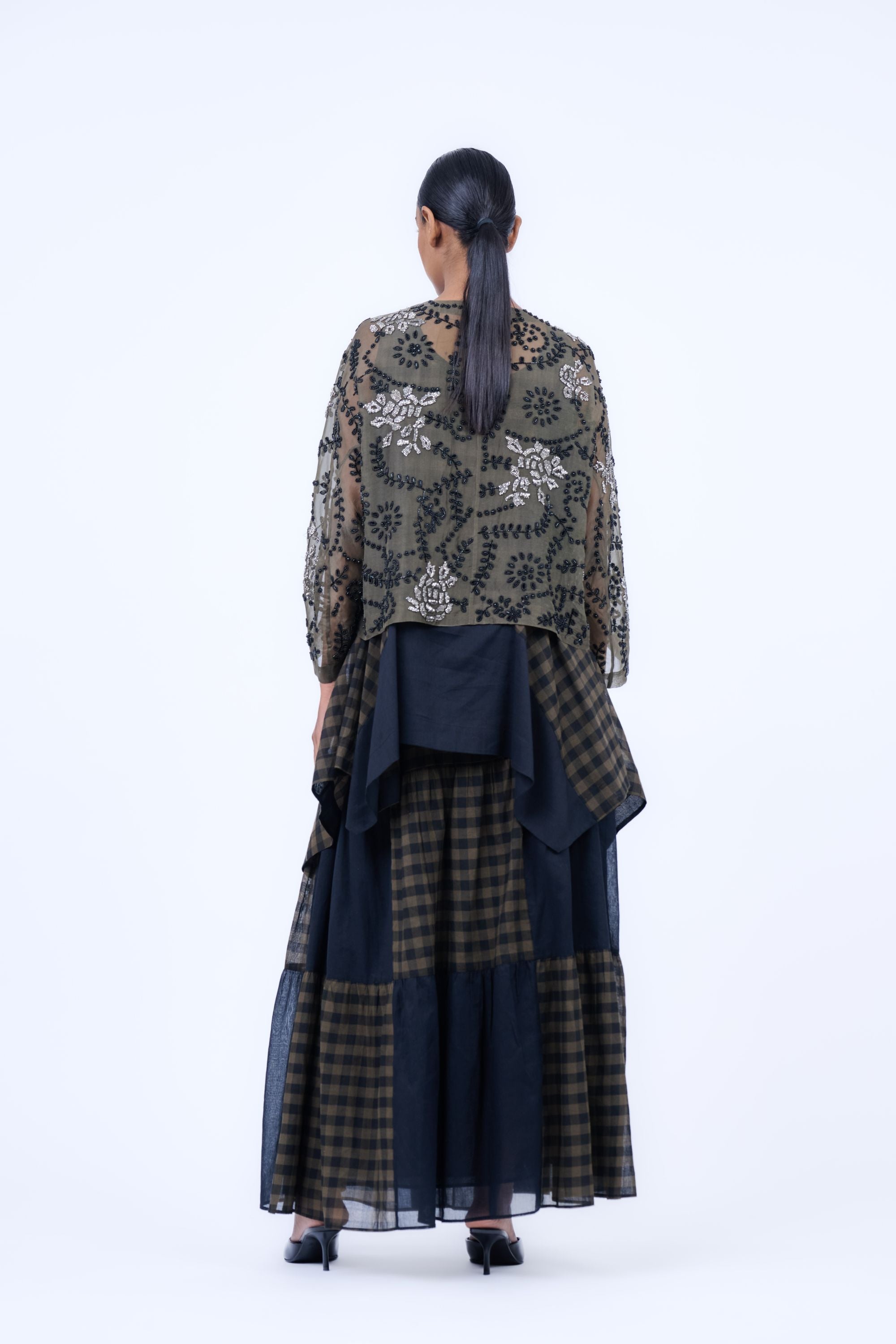 Khaki Yarn Dyed Cotton Skirt