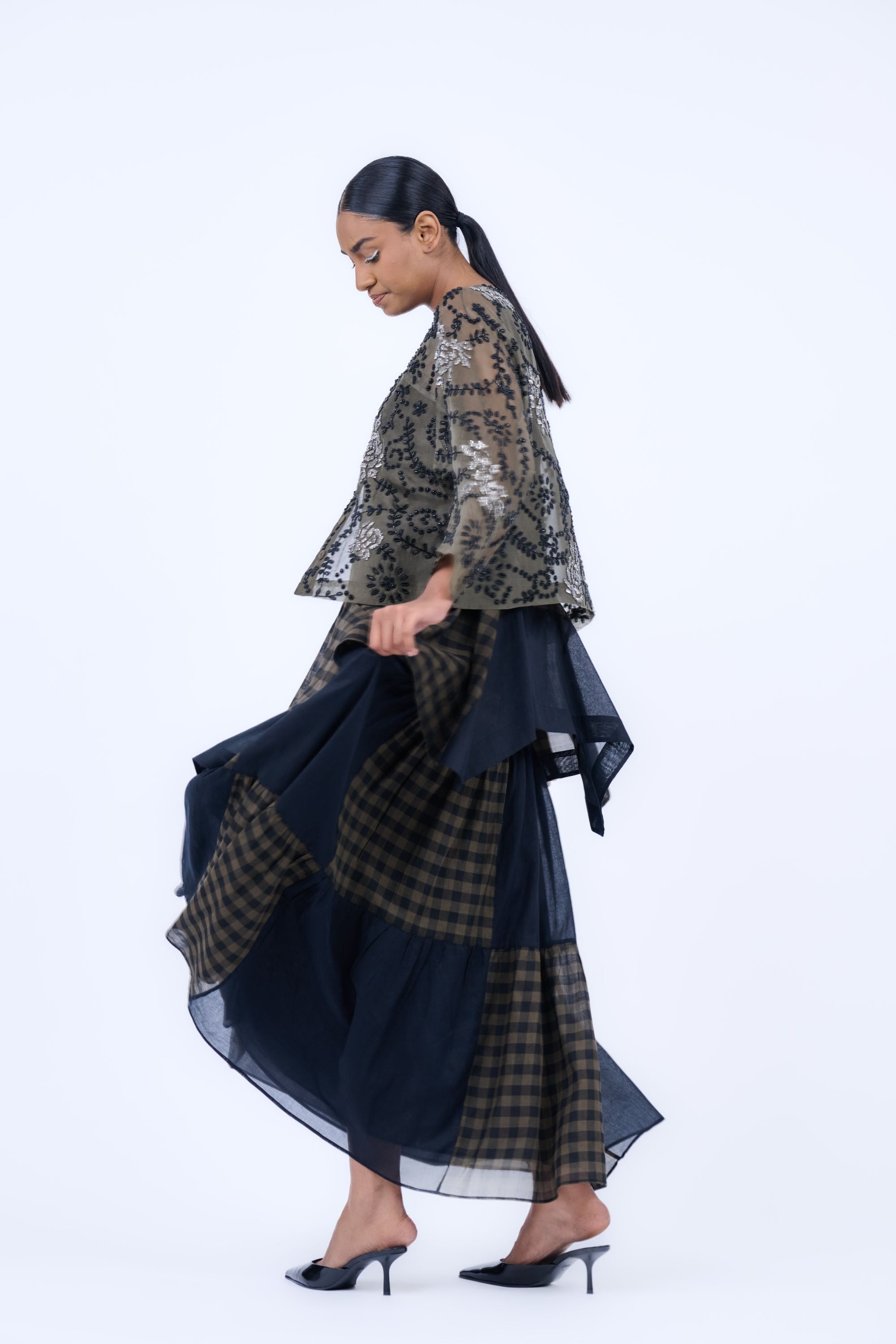 Khaki Yarn Dyed Cotton Skirt