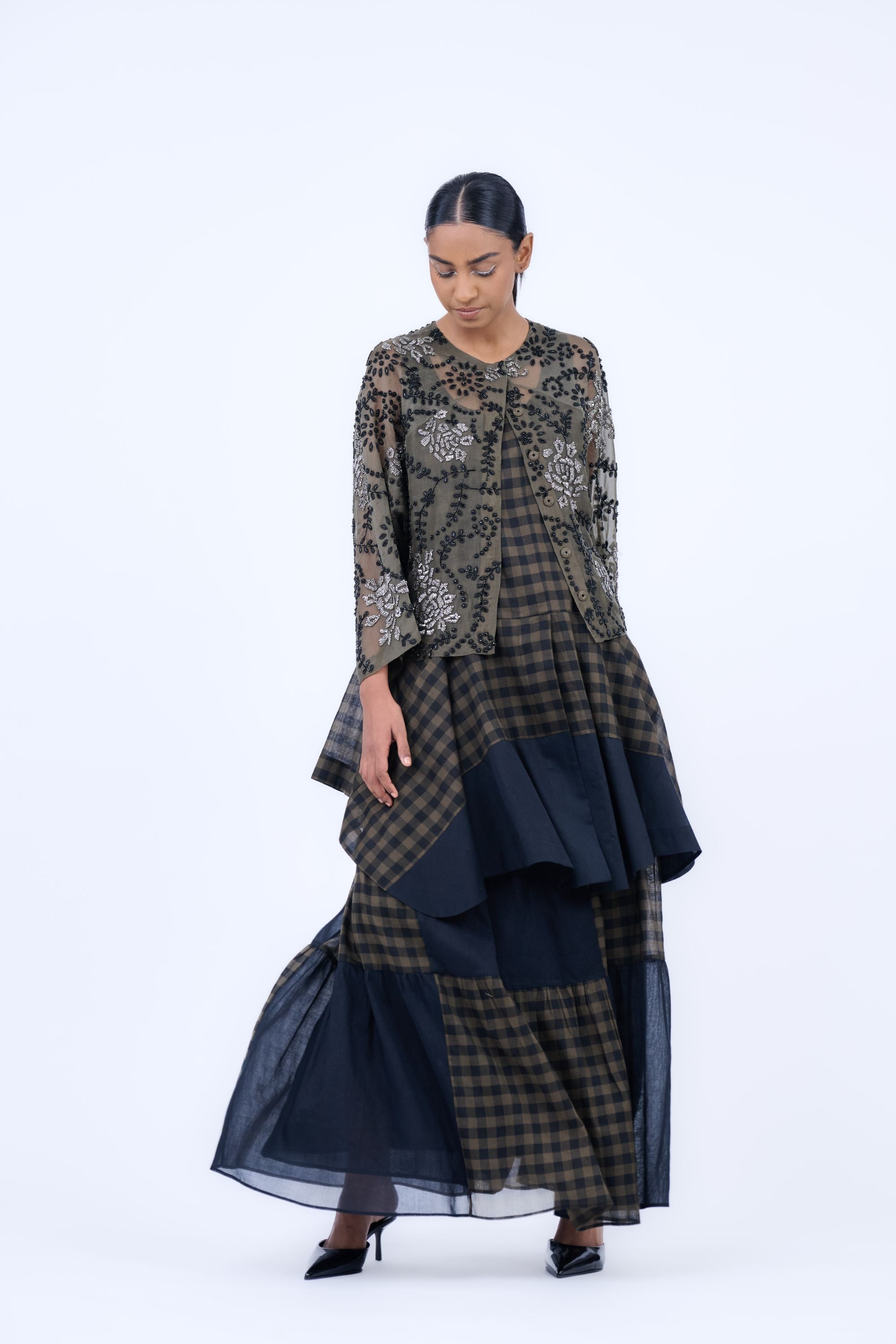 Khaki Yarn Dyed Cotton Skirt