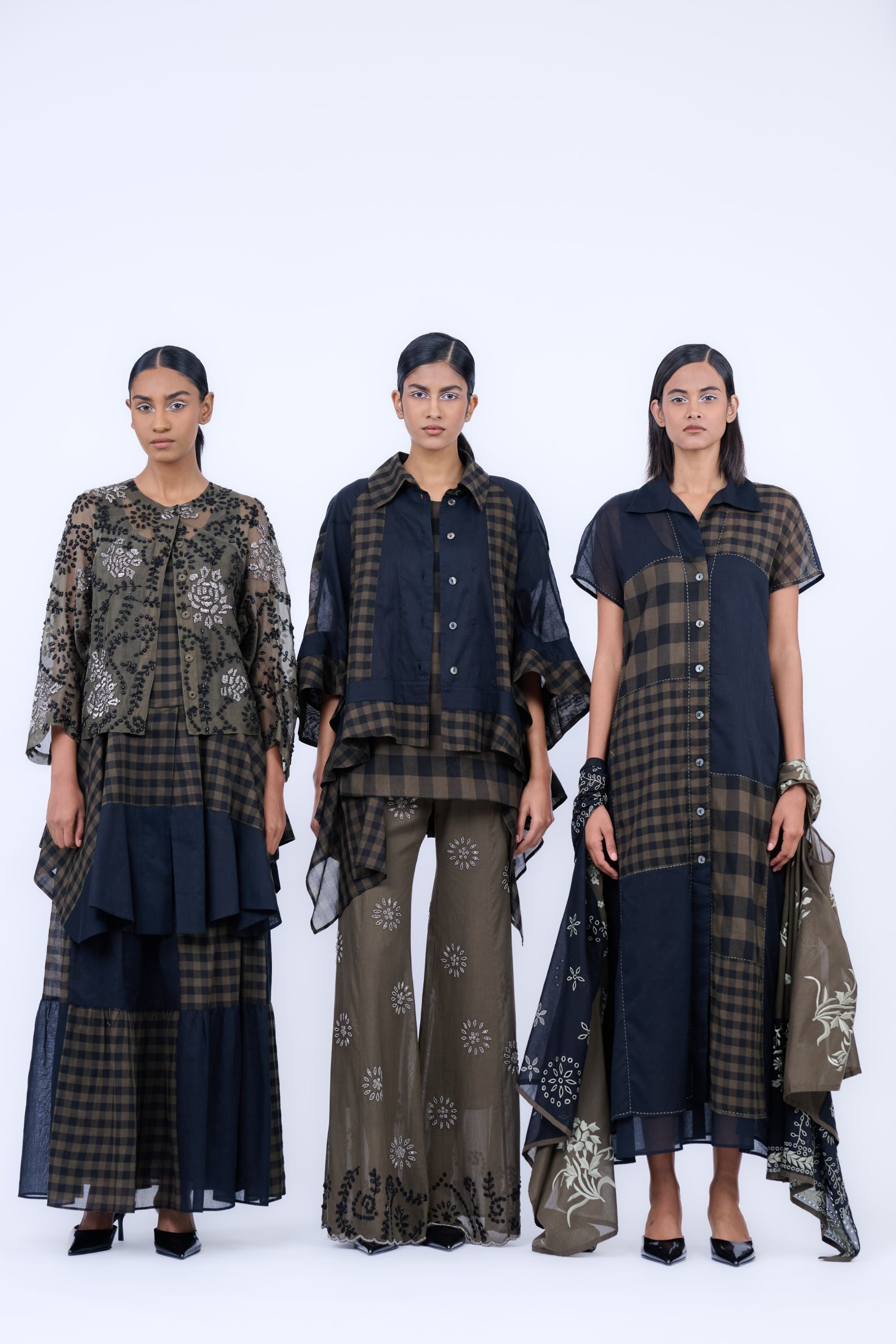 Khaki Blk Slv Silk Organza Jacket