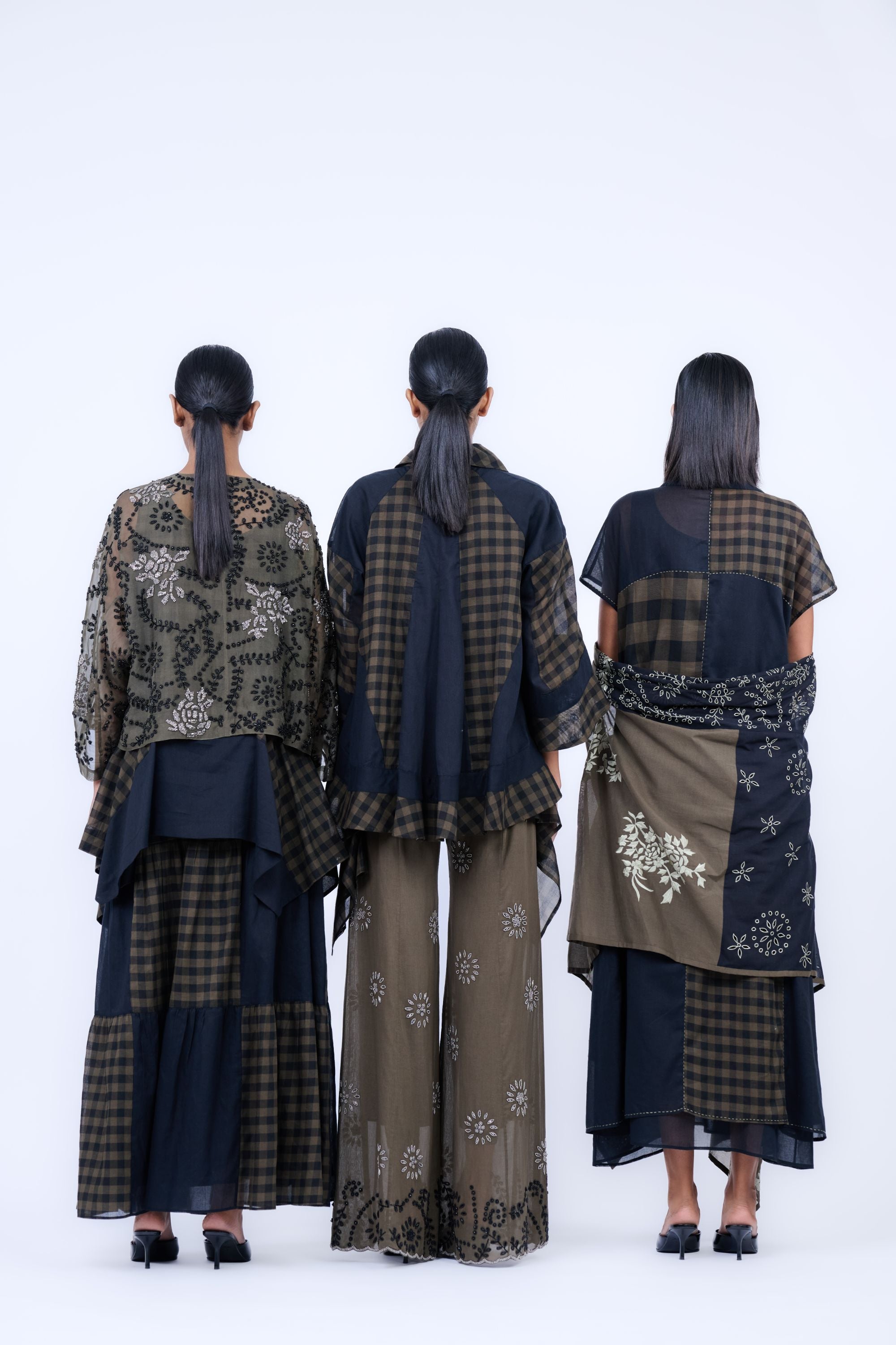 Khaki Blk Slv Silk Organza Jacket