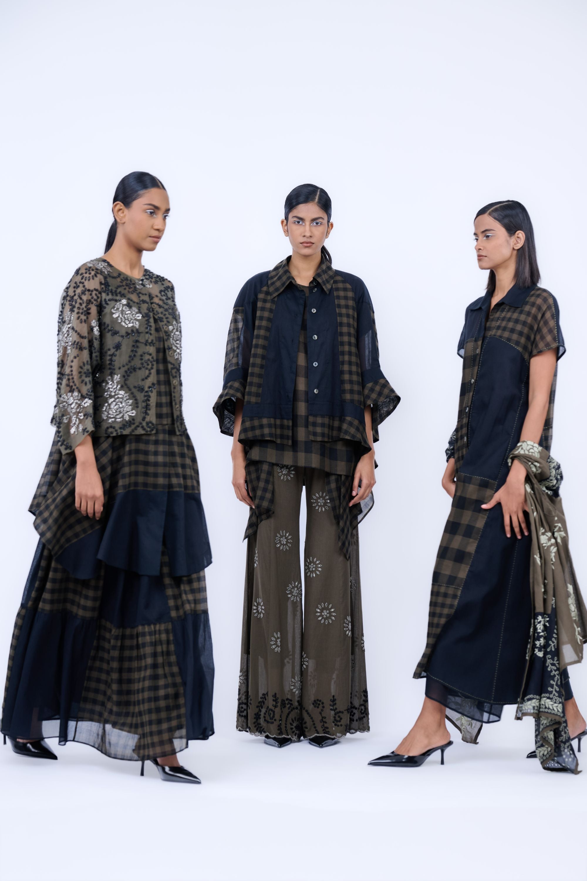 Khaki Blk Slv Silk Organza Jacket