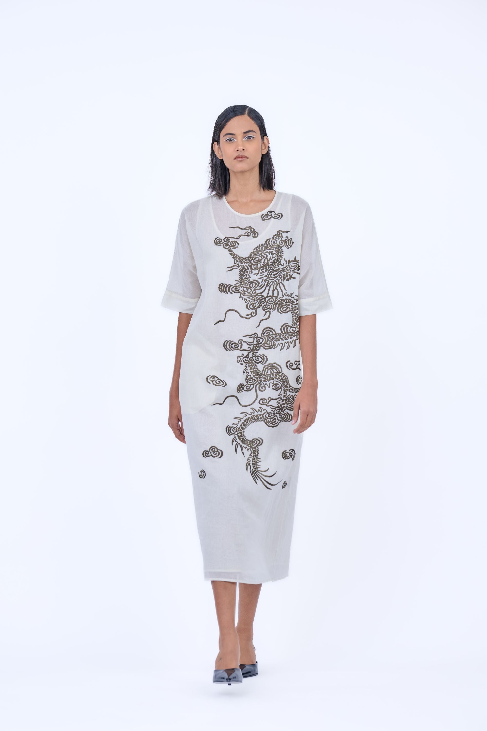 Ecru Kh Handloom Cotton Dress