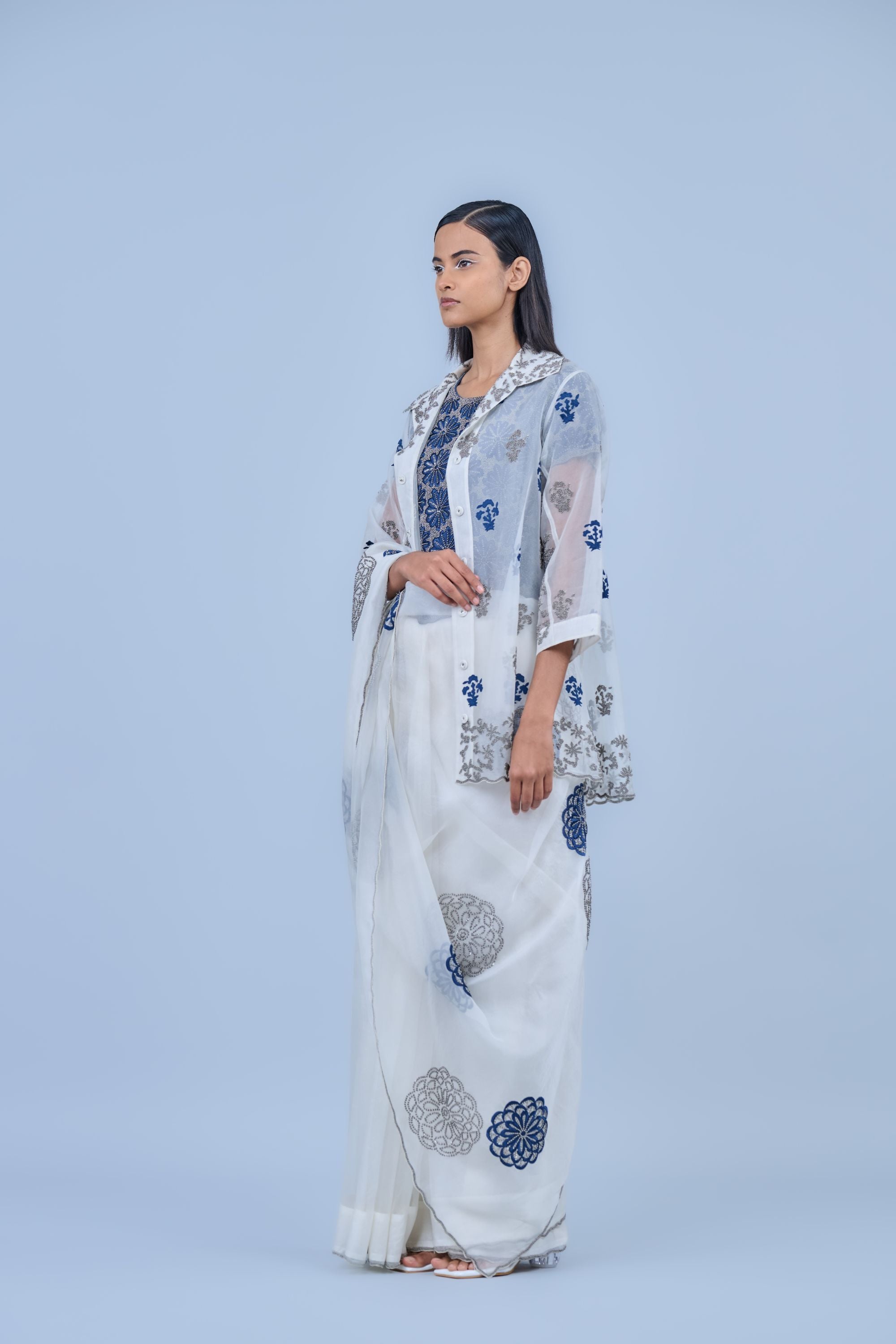 Ecru Spc Slv Silk Organza Jacket