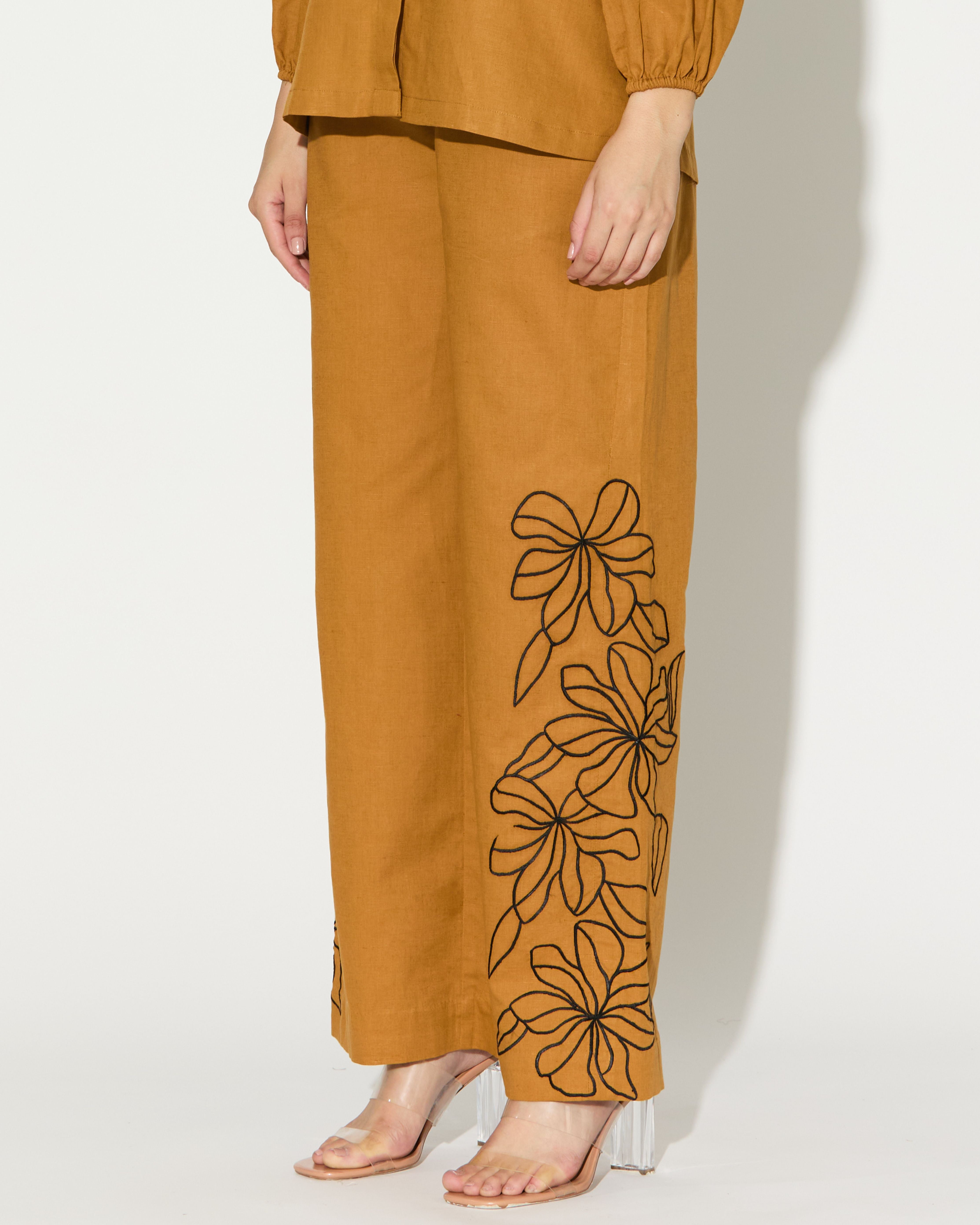 DARK MUSTARD EMBROIDERED PANTS