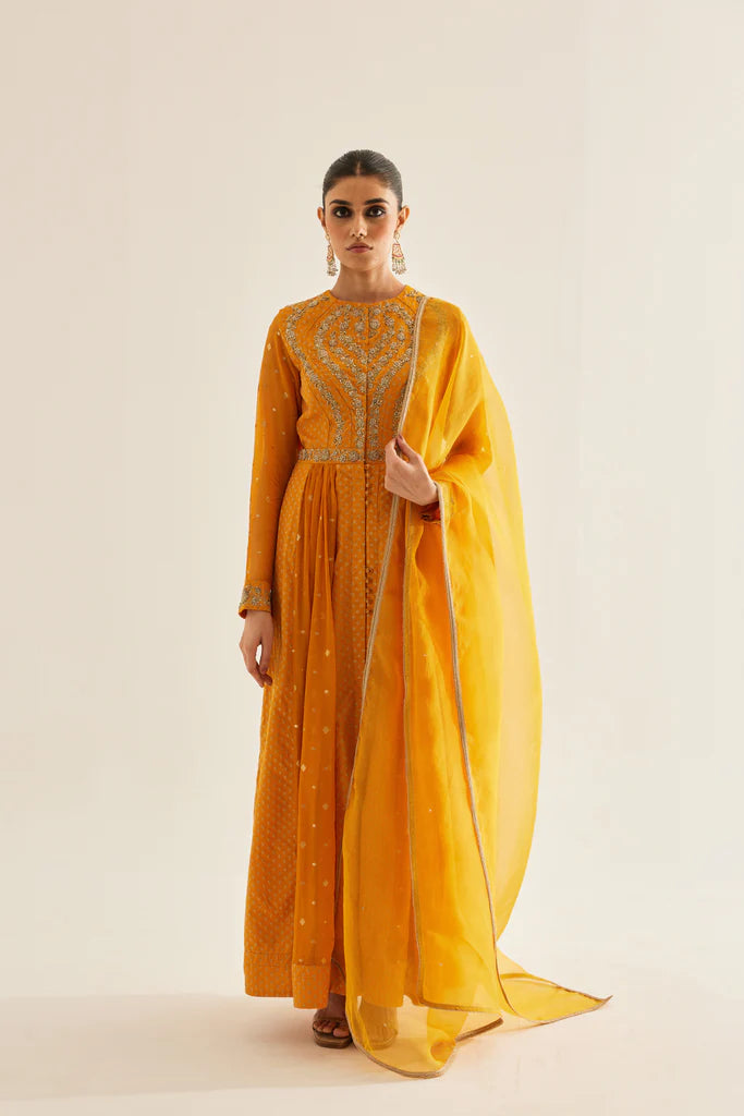 Noorani Mustard Solid Anarkali Set