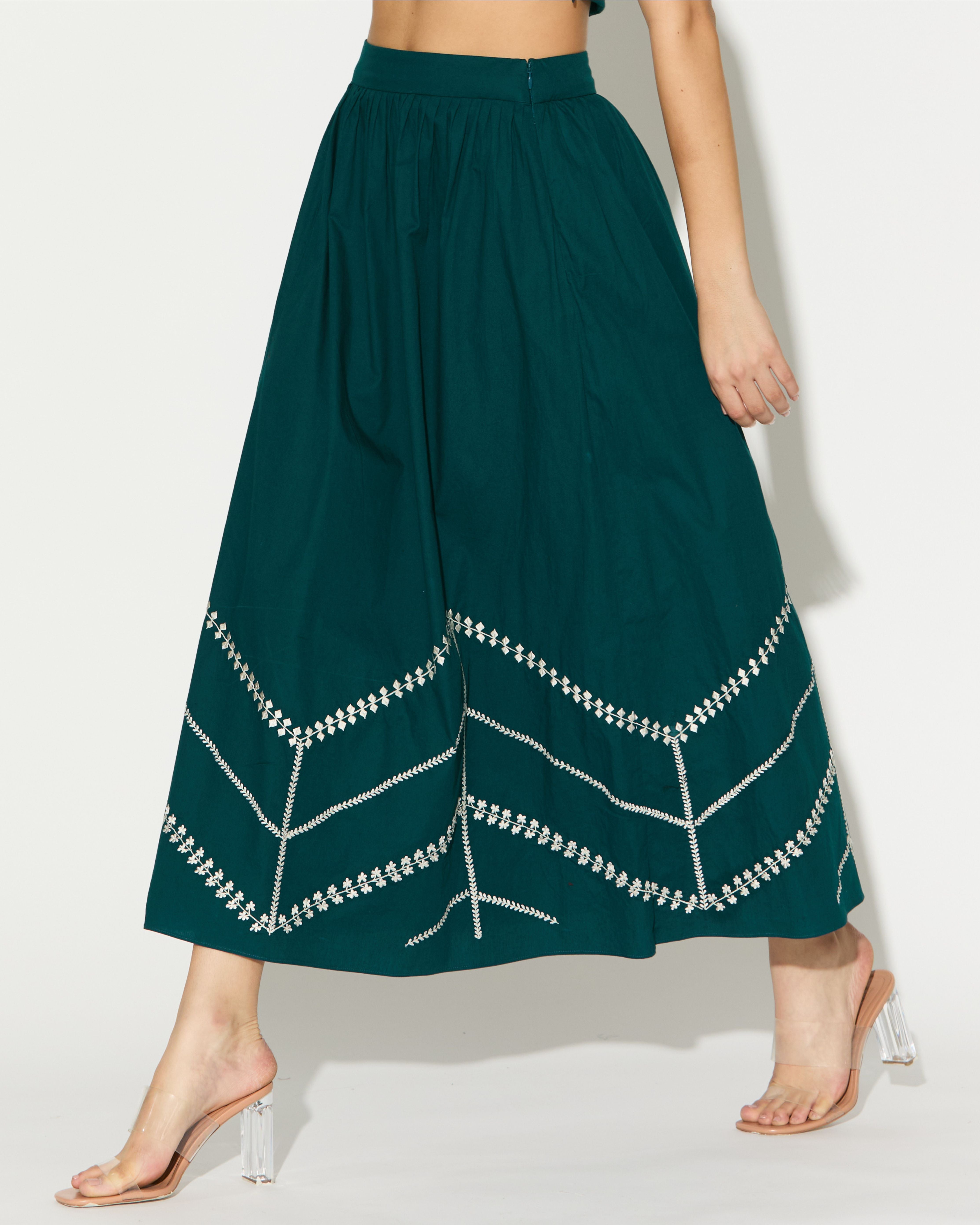 TEAL EMBROIDERED SKIRT