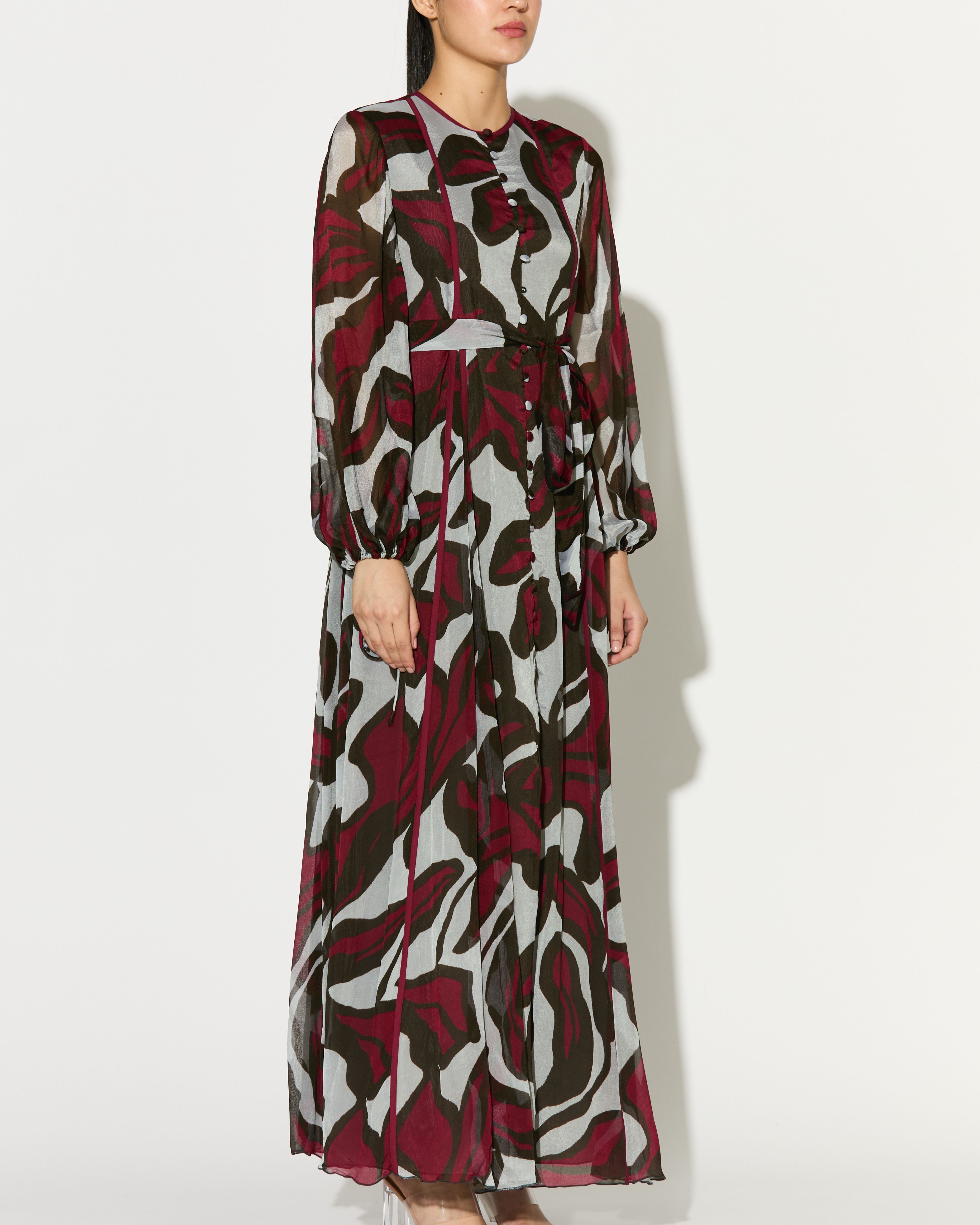 BEIGE, PINK AND GREEN FLORAL LONG DRESS