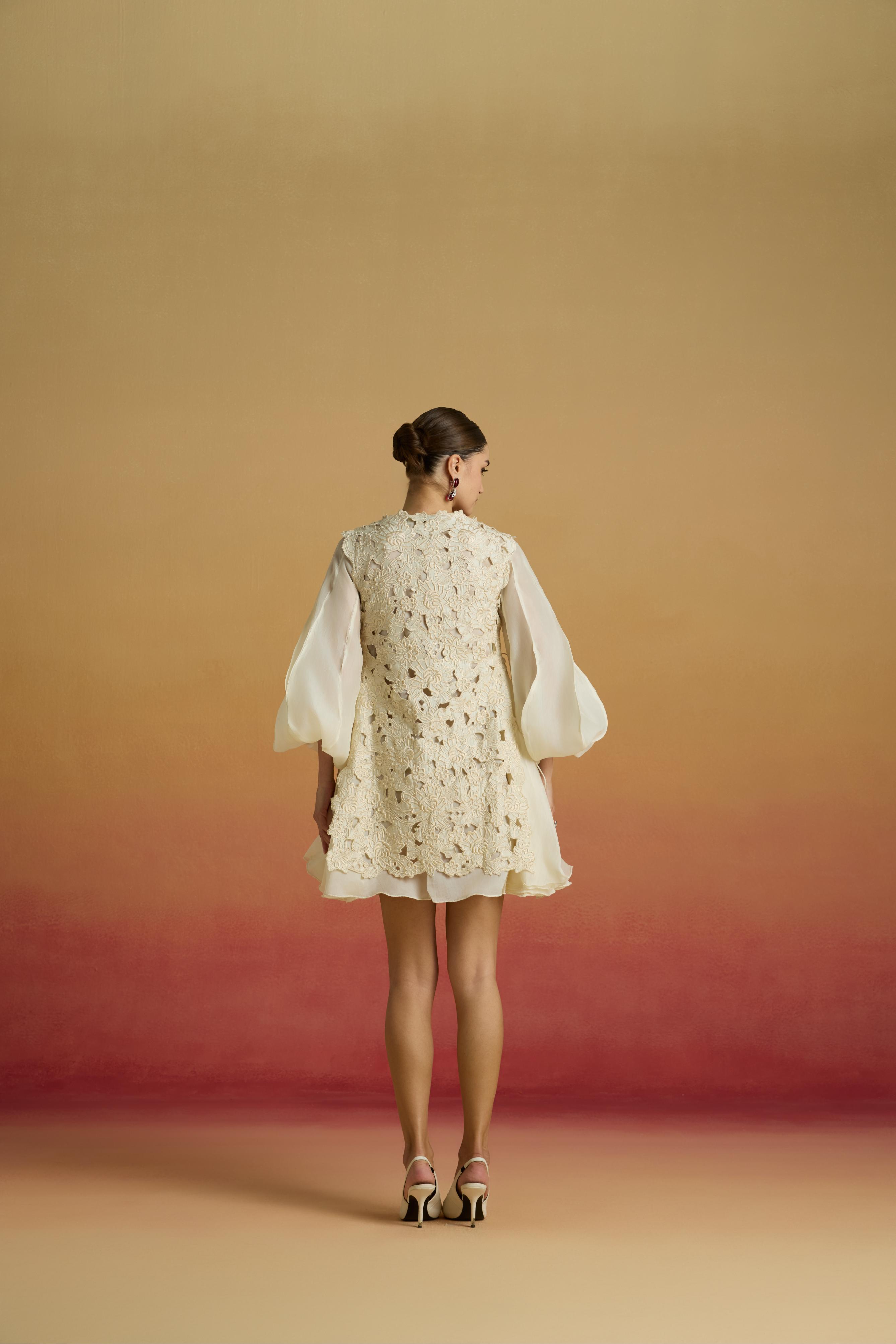 IVORY CUTWORK LAYERED DRESS