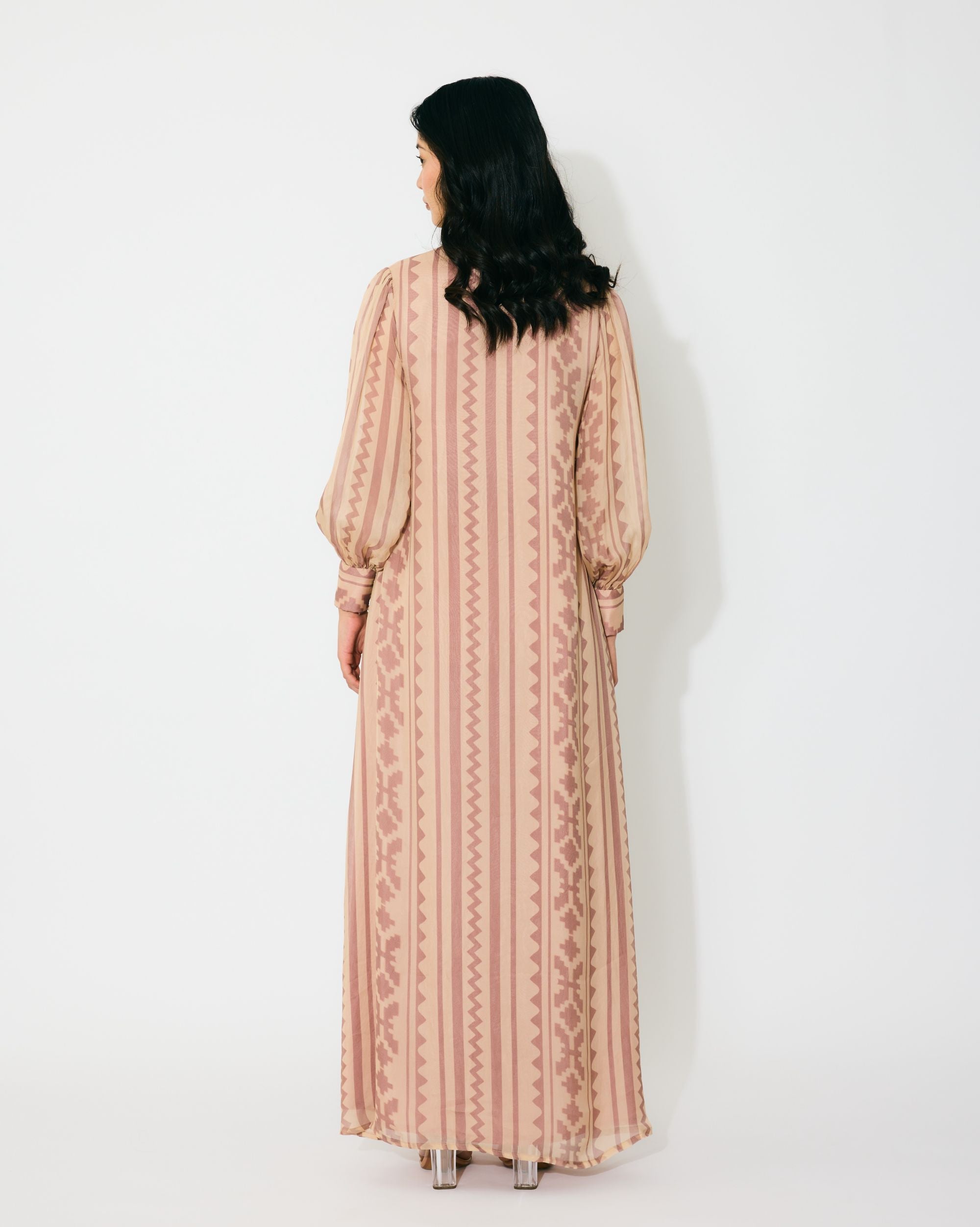 PEACH AND CREAM PATTERN LONG SHIRT DRESS