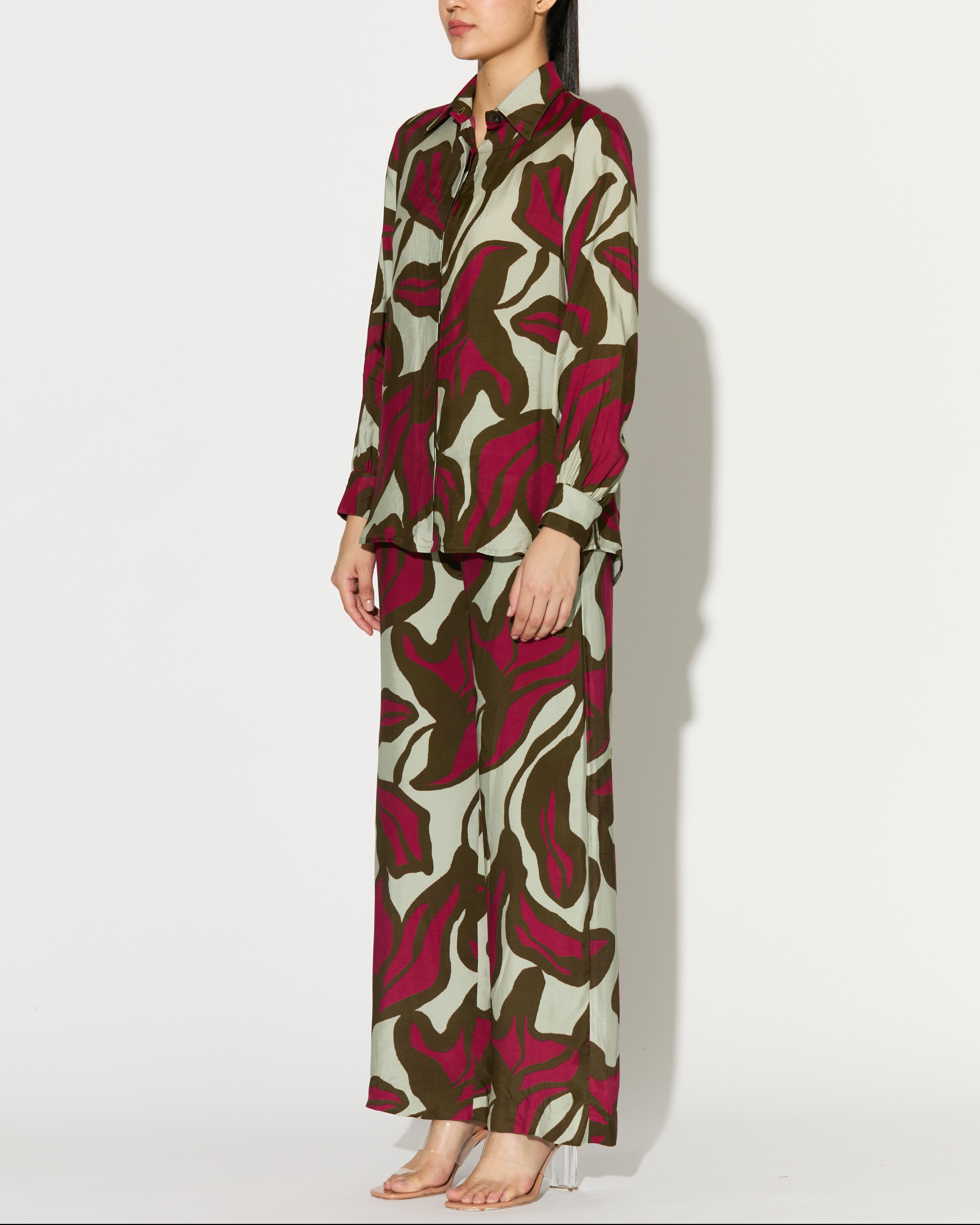 BEIGE, PINK AND GREEN FLORAL PANTS