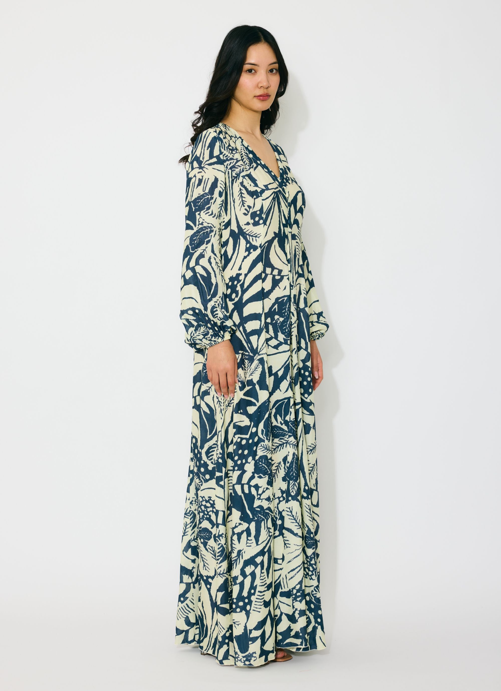 OFF WHITE AND INDIGO LONG DRESS